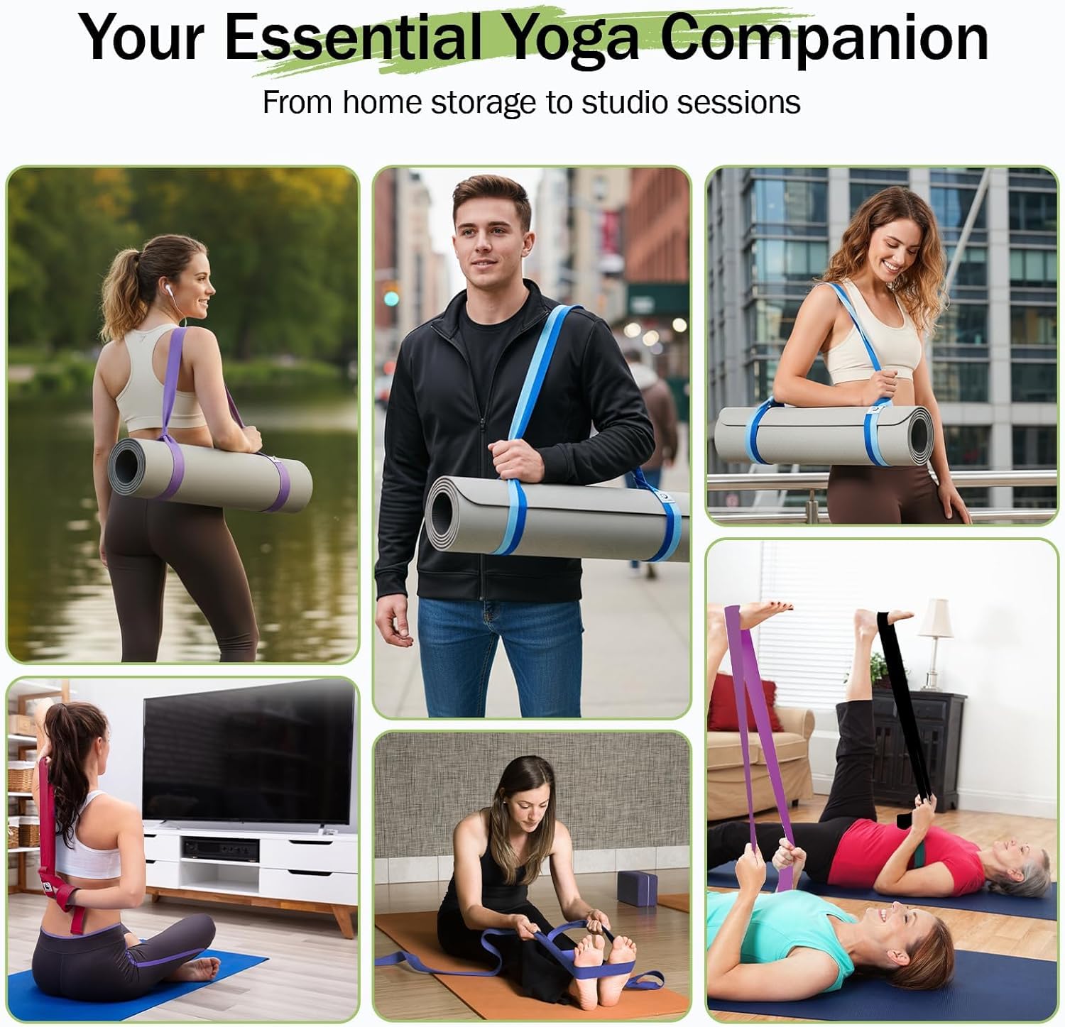 Yoga Mat Straps for Carrying, Adjustable Yoga Mat Carrier Sling Fits All Mats Mat Not Included