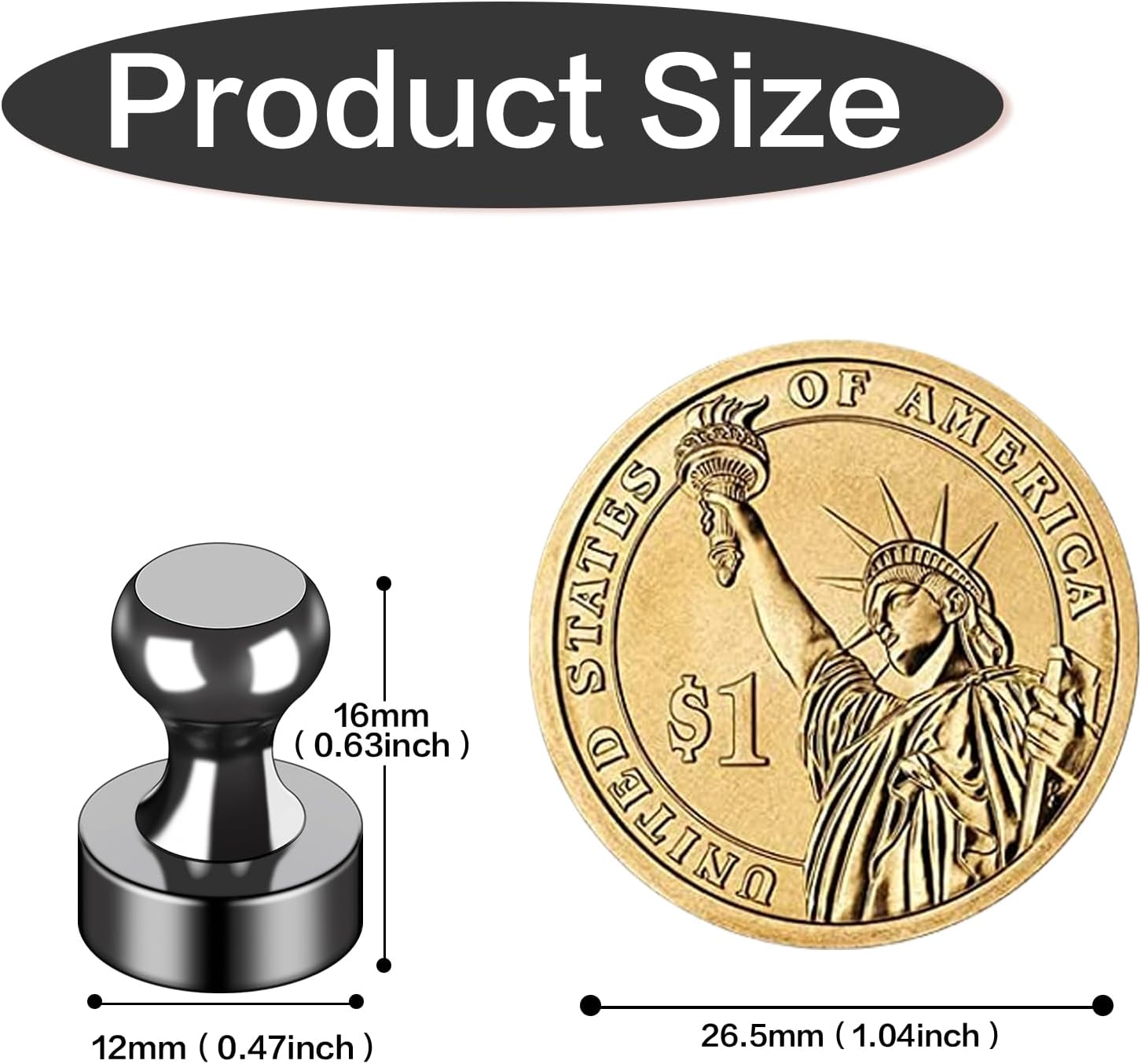 12Pcs Black Refrigerator Magnets Fridge Magnets,Small and Dainty Magnets, Metal Magnets for Fridge, Whiteboard, Office, Classroom, Map, Kitchen