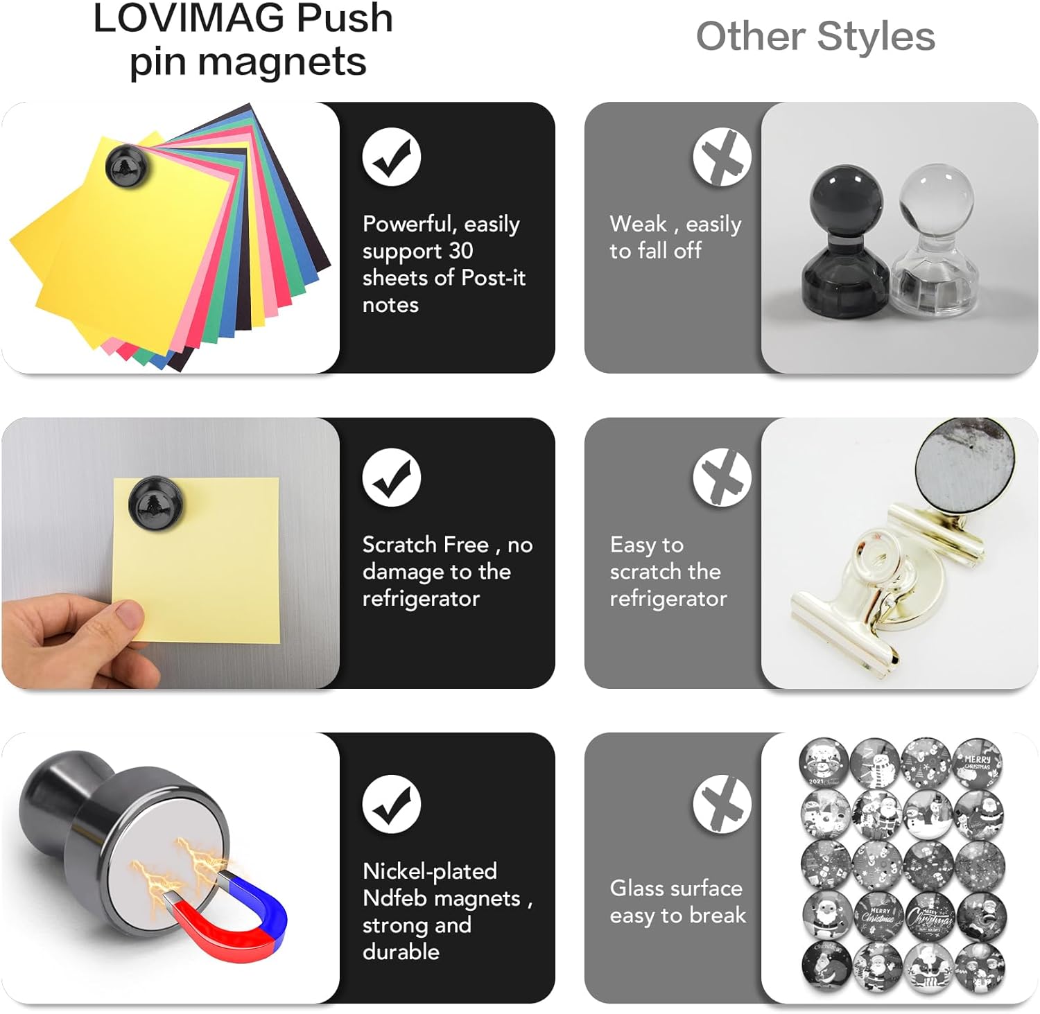 12Pcs Black Refrigerator Magnets Fridge Magnets,Small and Dainty Magnets, Metal Magnets for Fridge, Whiteboard, Office, Classroom, Map, Kitchen