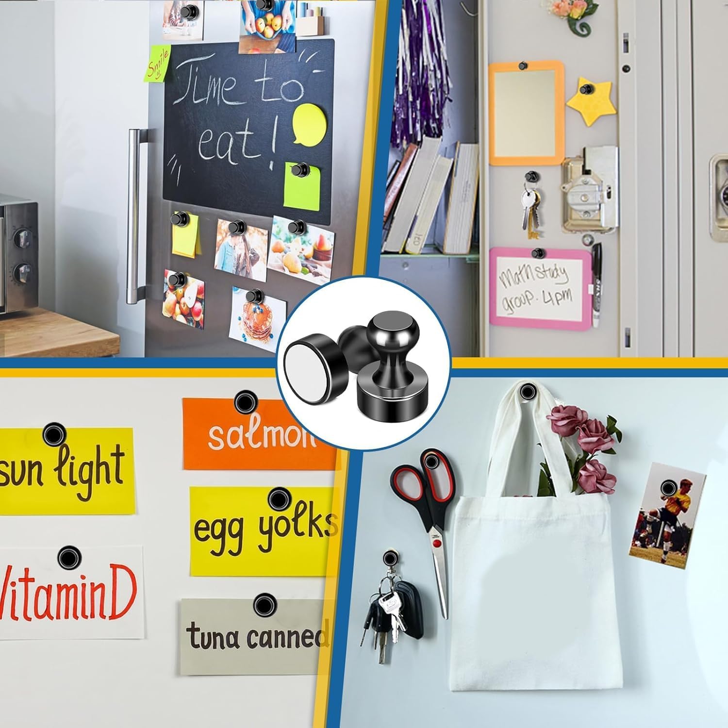 12Pcs Black Refrigerator Magnets Fridge Magnets,Small and Dainty Magnets, Metal Magnets for Fridge, Whiteboard, Office, Classroom, Map, Kitchen