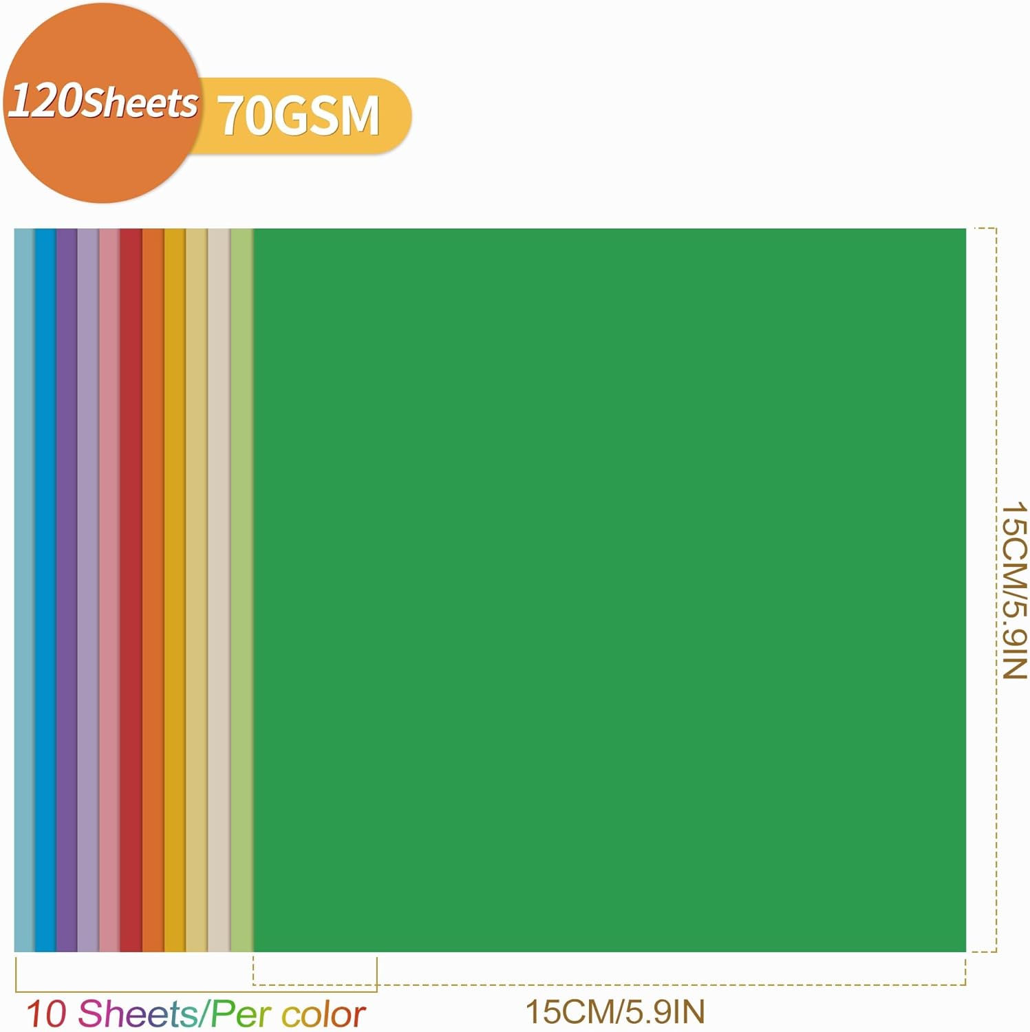 Colorful Origami Paper 120 Sheets, 12 Bright Colors 6 Inch 70gsm Double-Sided Square Folding Paper for DIY Arts Crafts Projects Kids Adults