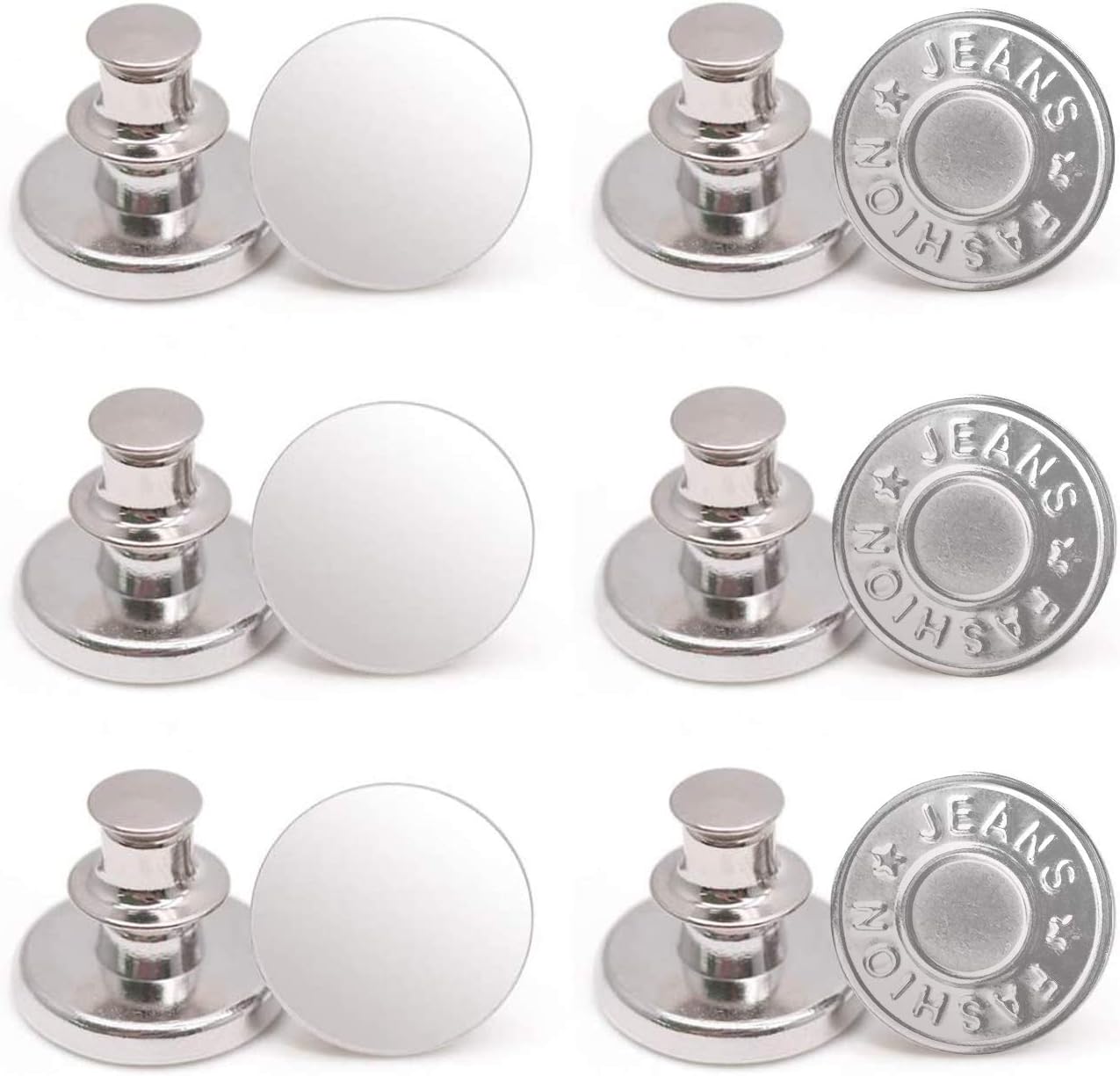 12 Sets Button Pins for Jeans, No Sew Jean Buttons Replacement,Removable Adjustable Instant Extender or Reduce Any Pants Waist Silver