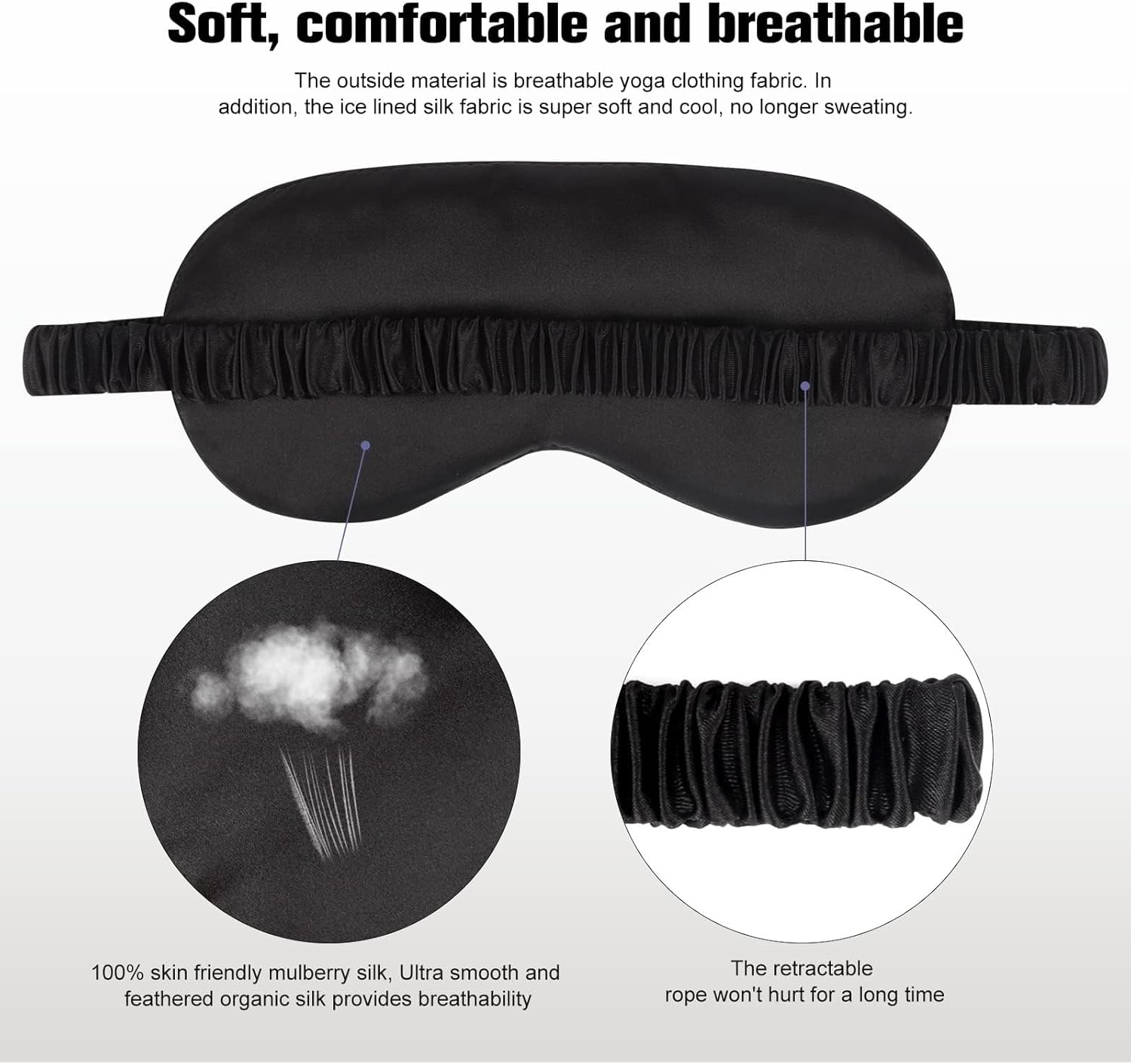 2Pack Silk Sleep Mask, Eye Mask for Sleeping,Elastic Blackout Eye Mask & Blindfold for Full Night's Sleep,Travel and Nap Black+Purple