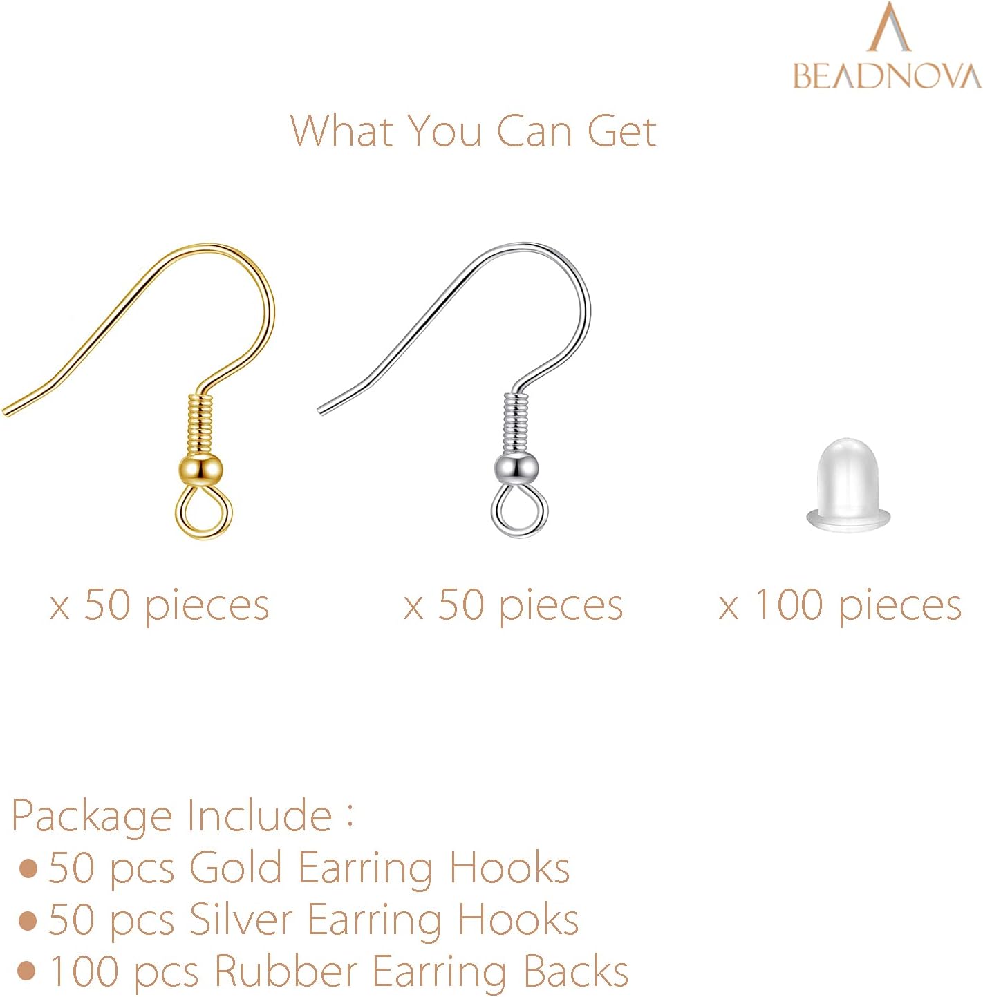 200pcs Mix Earring Hooks & Backs, Silver & Gold, 100pcs Hooks & 100pcs Backs, DIY Earring Supplies