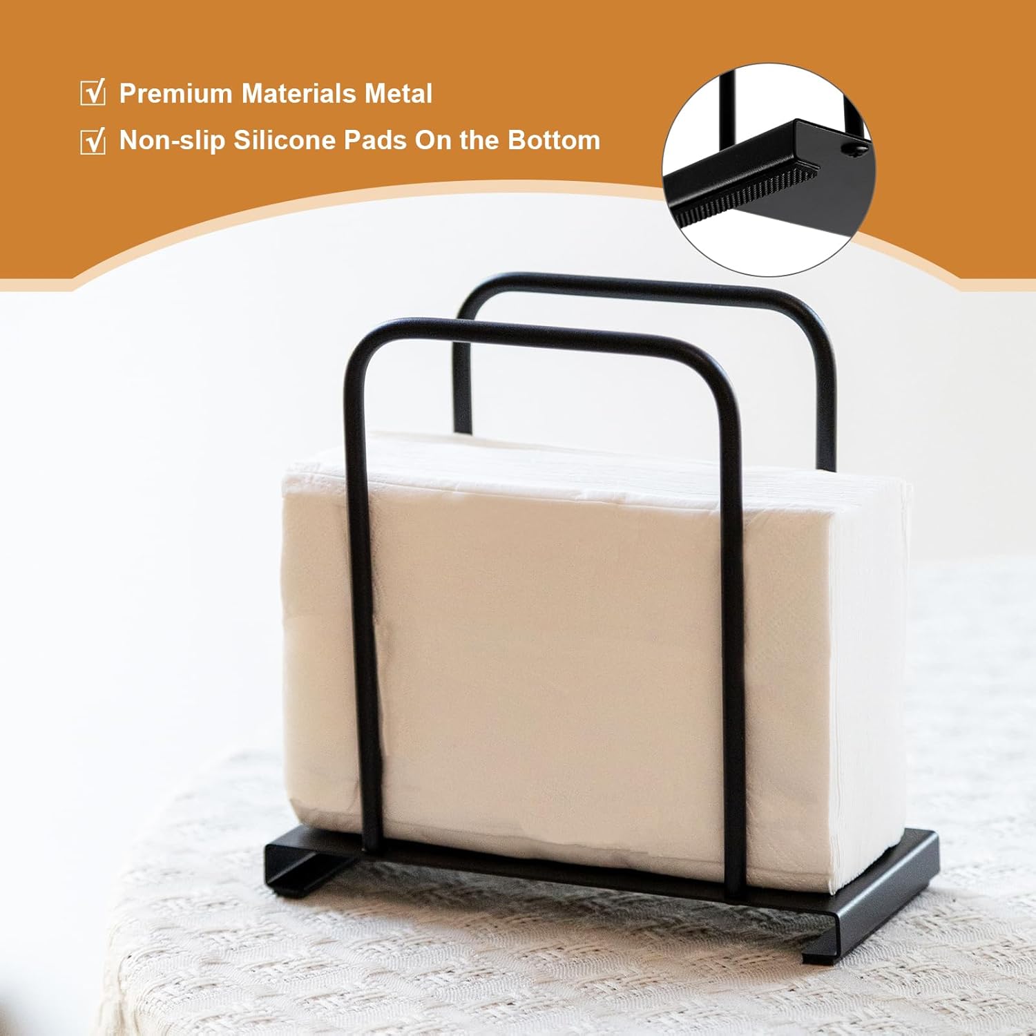 Napkin Holder, Modern Standing Paper Napkin Holders for Kitchen Dining Table, Metal Napkin Storage for All Dining Room Decors, Black