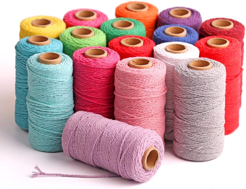 109 Yards/1.5mm/35 Colors Optional Cotton Baker Twine DIY Craft Macramé Natural Cotton Rope Craft Making Knitting String Rope DIY Wedding Decor Supply Christmas Wrapping Deep Purple