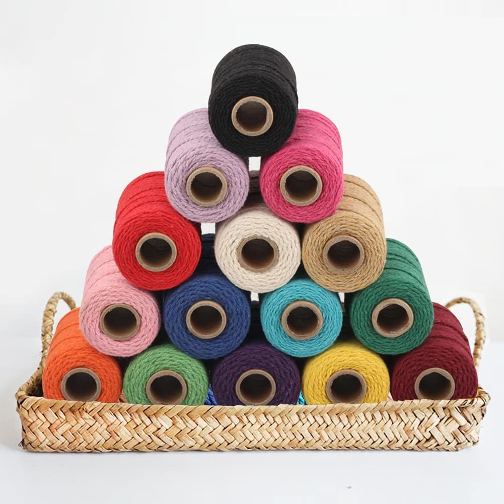109 Yards/1.5mm/35 Colors Optional Cotton Baker Twine DIY Craft Macramé Natural Cotton Rope Craft Making Knitting String Rope DIY Wedding Decor Supply Christmas Wrapping Yellow