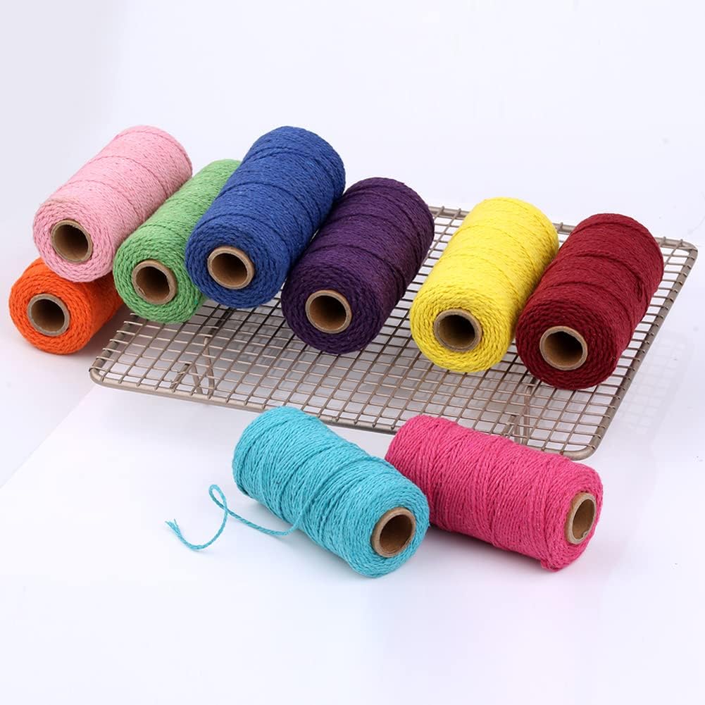 109 Yards/1.5mm/35 Colors Optional Cotton Baker Twine DIY Craft Macramé Natural Cotton Rope Craft Making Knitting String Rope DIY Wedding Decor Supply Christmas Wrapping Yellow
