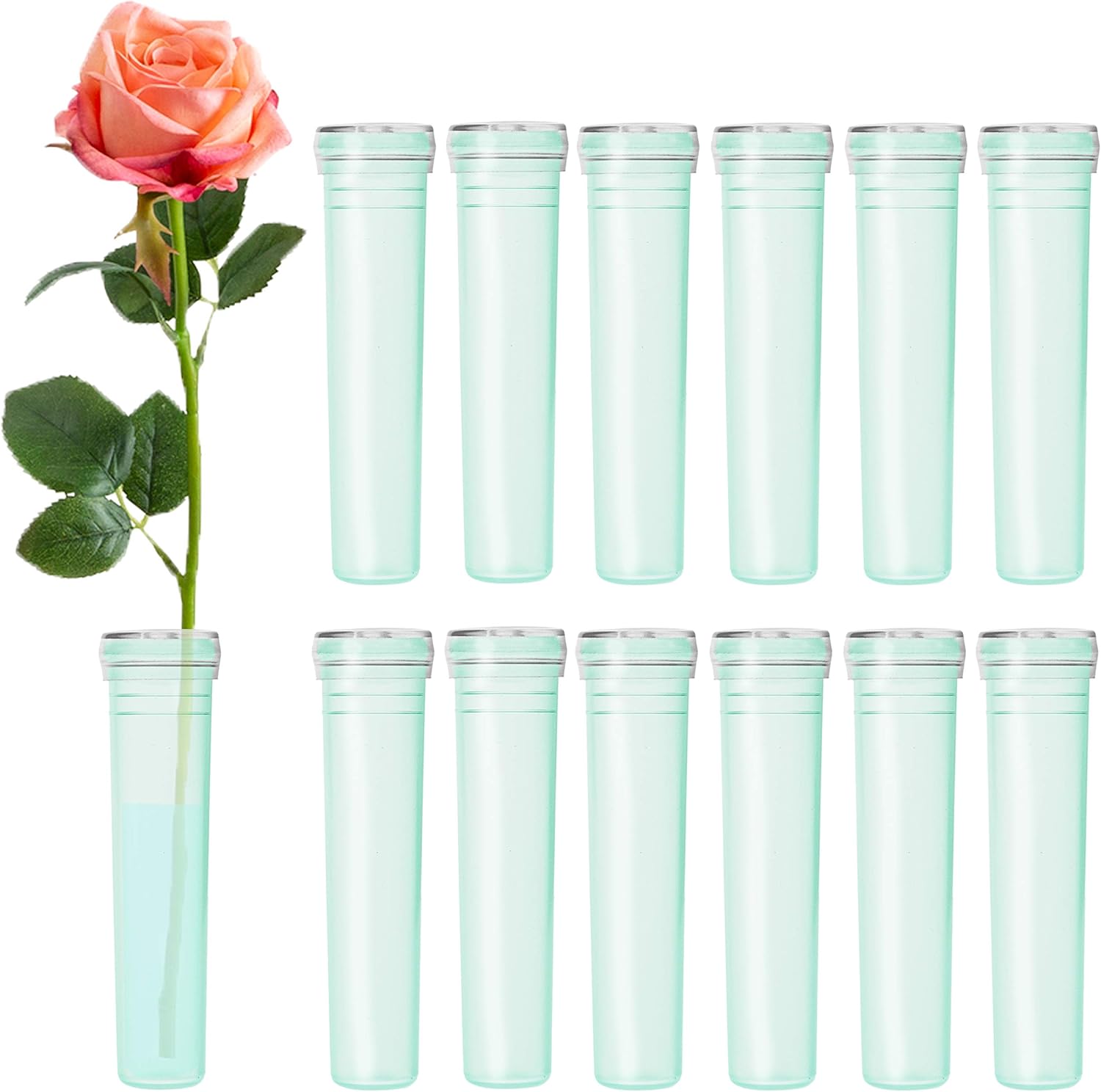 Floral Water Tubes 2.8 Inch Plastic Water Tubes for Floral Flower Vials with Caps for Flower Arrangement Decoration Green, 20 Pcs