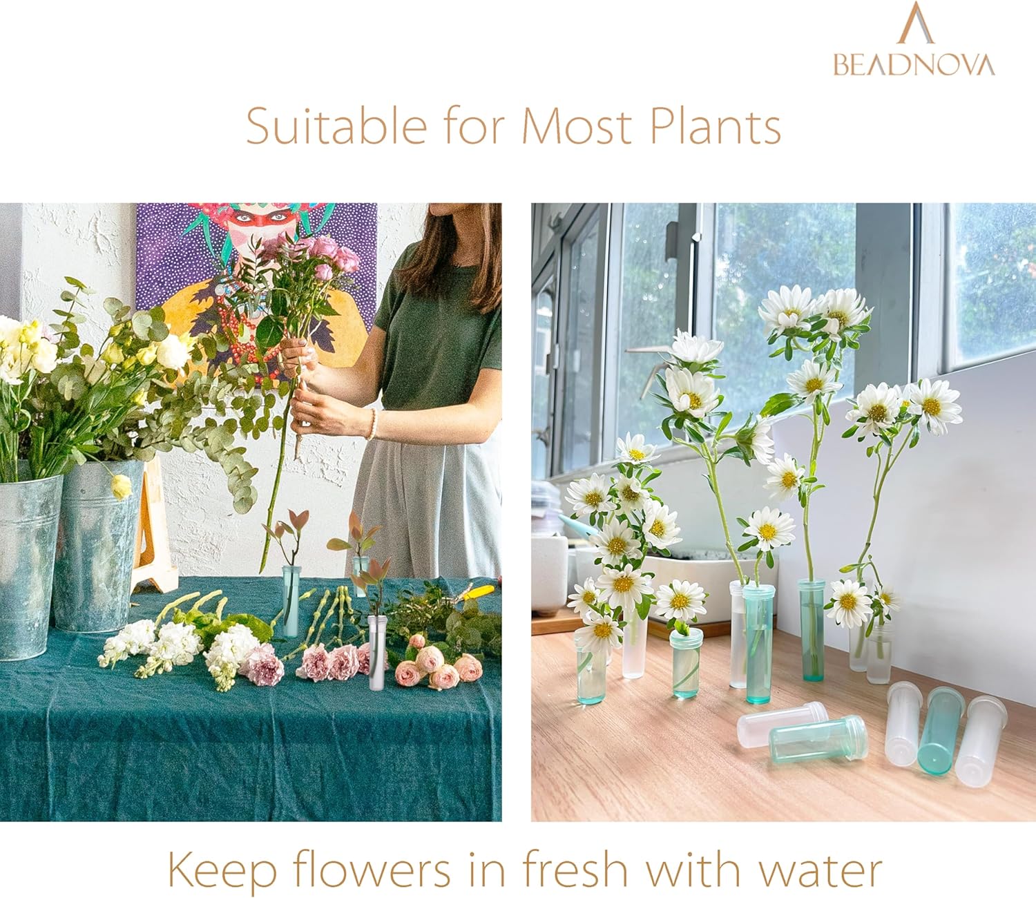 Floral Water Tubes 2.8 Inch Plastic Water Tubes for Floral Flower Vials with Caps for Flower Arrangement Decoration Green, 20 Pcs