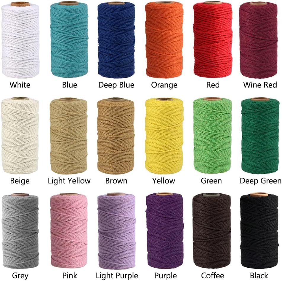 109 Yards/1.5mm/35 Colors Optional Cotton Baker Twine DIY Craft Macramé Natural Cotton Rope Craft Making Knitting String Rope DIY Wedding Decor Supply Christmas Wrapping deep Green