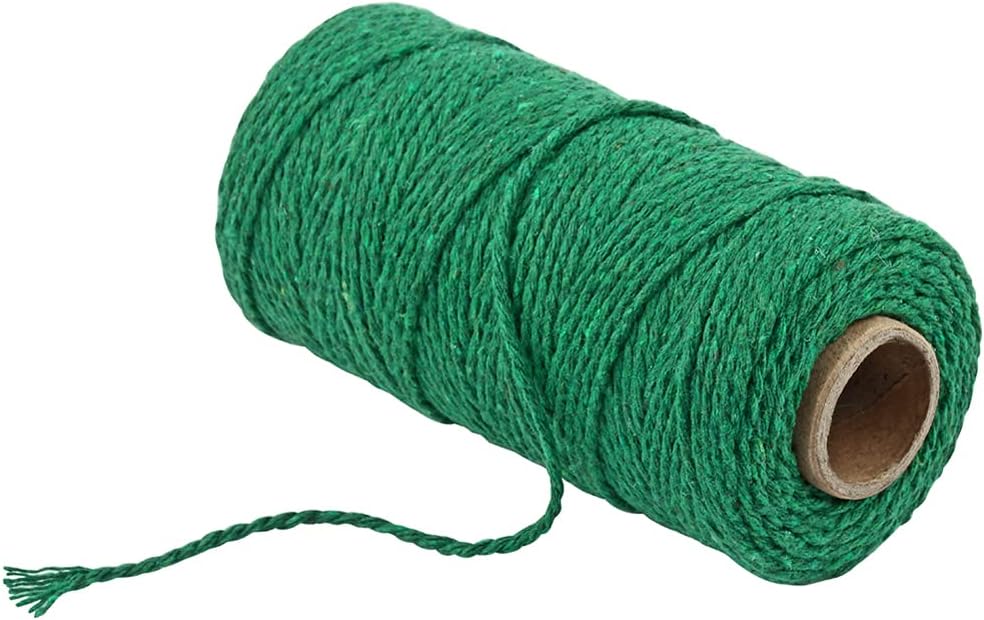 109 Yards/1.5mm/35 Colors Optional Cotton Baker Twine DIY Craft Macramé Natural Cotton Rope Craft Making Knitting String Rope DIY Wedding Decor Supply Christmas Wrapping deep Green