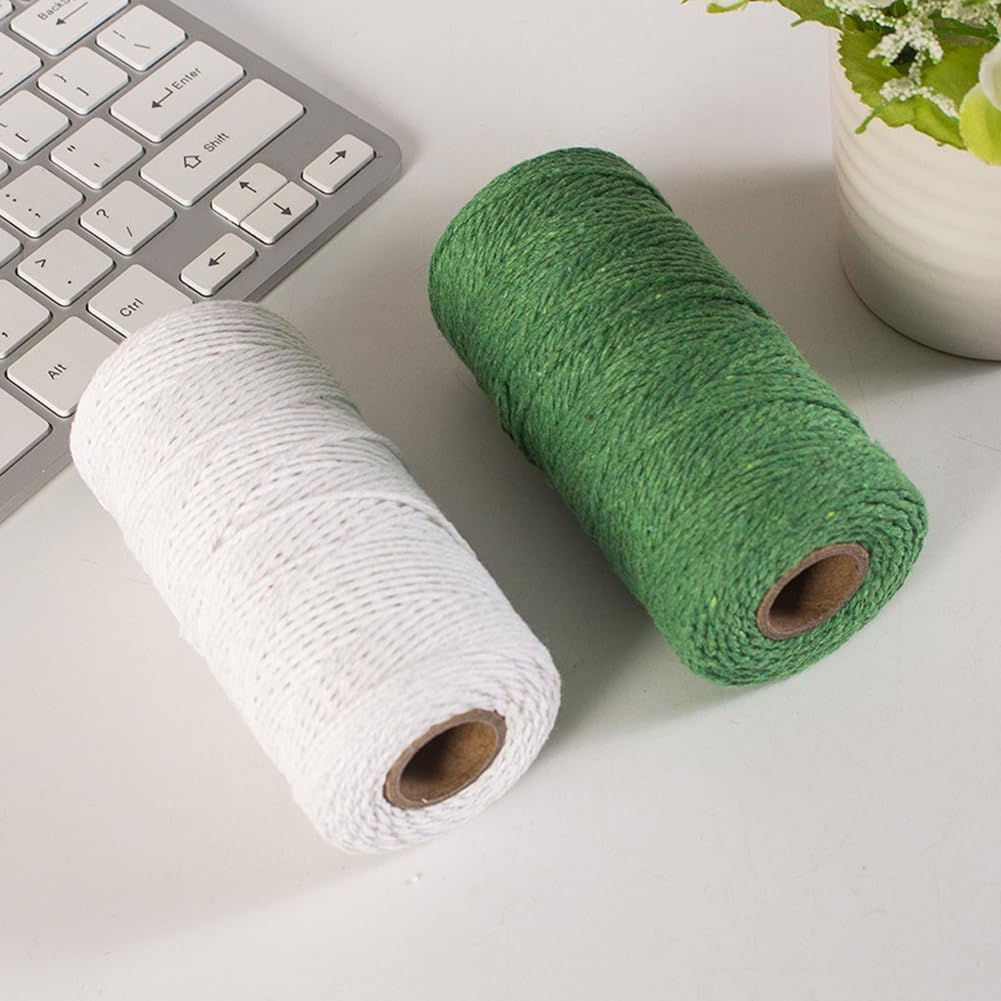 109 Yards/1.5mm/35 Colors Optional Cotton Baker Twine DIY Craft Macramé Natural Cotton Rope Craft Making Knitting String Rope DIY Wedding Decor Supply Christmas Wrapping deep Green