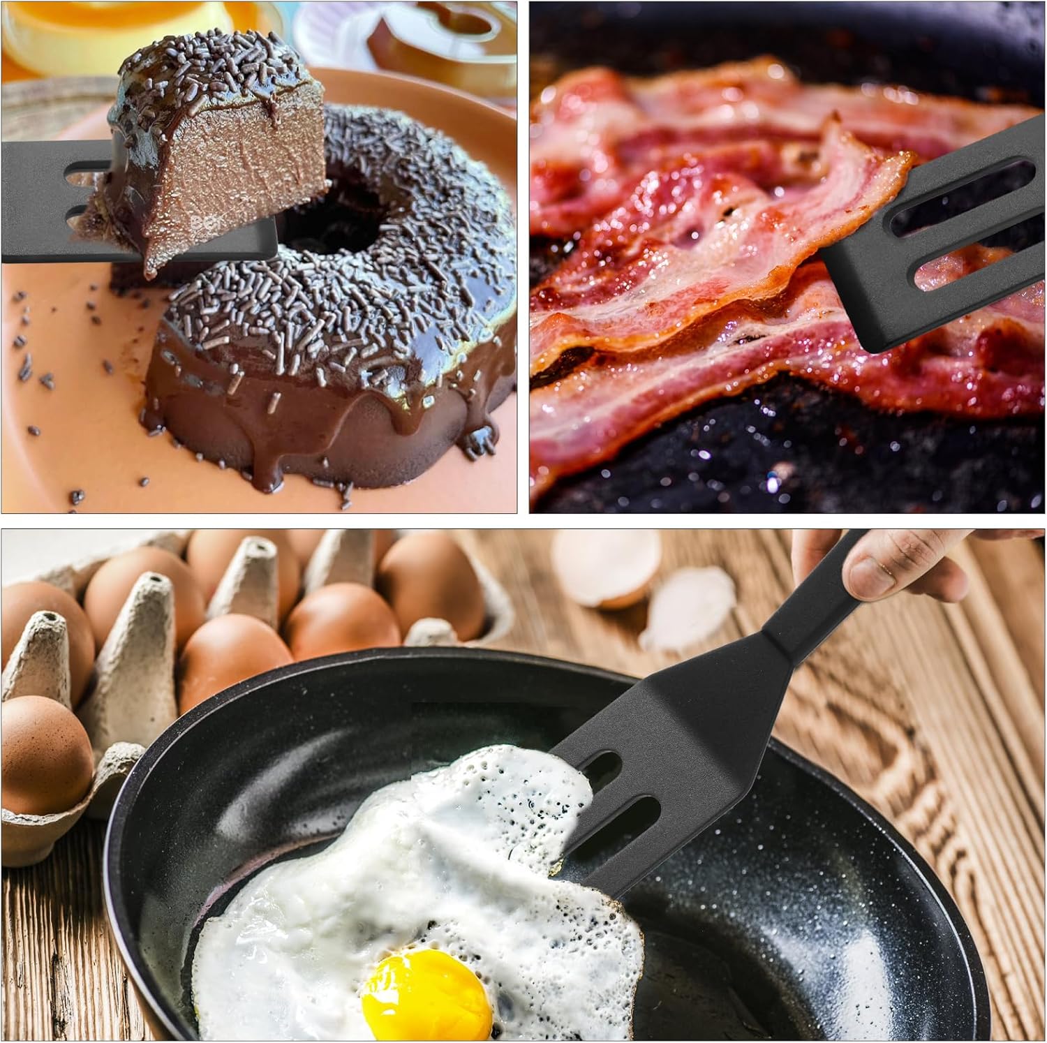 【2 Pack】 Small Spatula for Nonstick Cookware Mini Spatulas for kitchen Use,Heat-Resistant Silicone Thin Spatula Cooking Baking Black-2