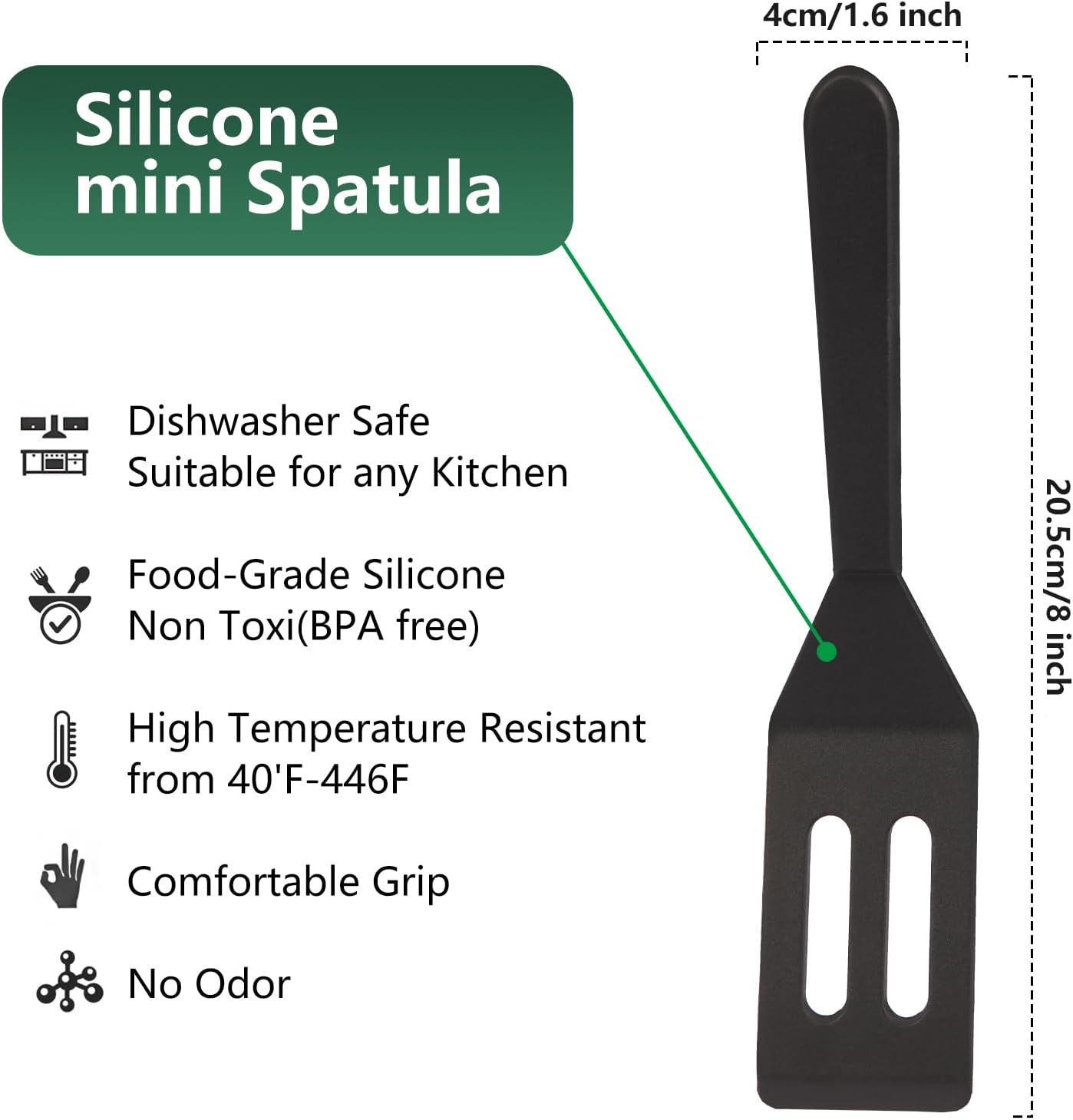 【2 Pack】 Small Spatula for Nonstick Cookware Mini Spatulas for kitchen Use,Heat-Resistant Silicone Thin Spatula Cooking Baking Black-2