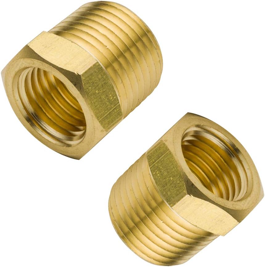 1/4" NPT Male to 1/8" NPT Female Brass Reducer Bushing Forged Hex Head Pipe Fitting 1200psi Pack of 2