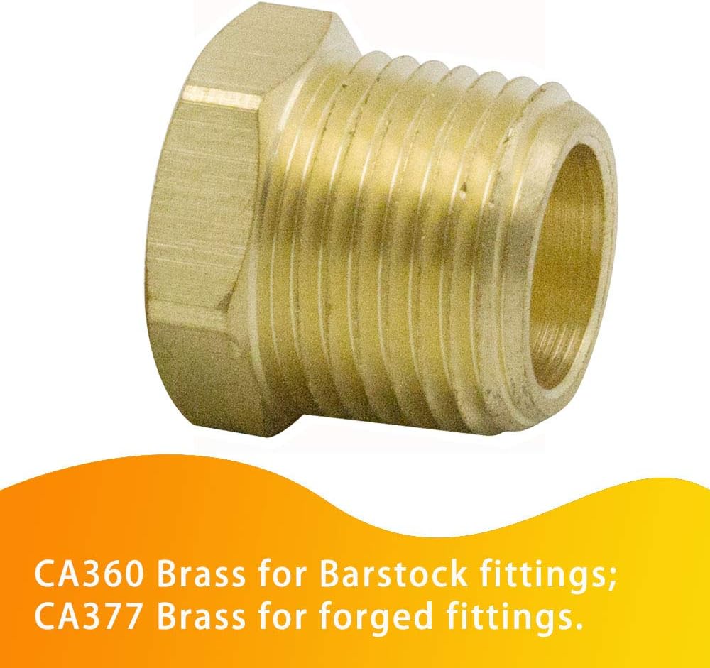 1/4" NPT Male to 1/8" NPT Female Brass Reducer Bushing Forged Hex Head Pipe Fitting 1200psi Pack of 2