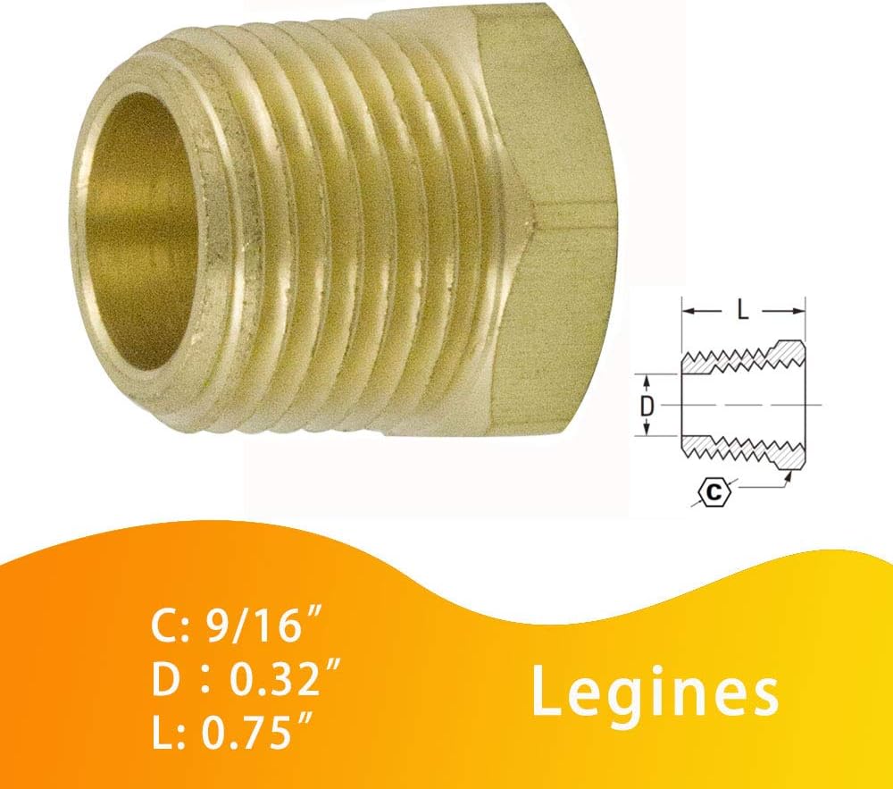1/4" NPT Male to 1/8" NPT Female Brass Reducer Bushing Forged Hex Head Pipe Fitting 1200psi Pack of 2