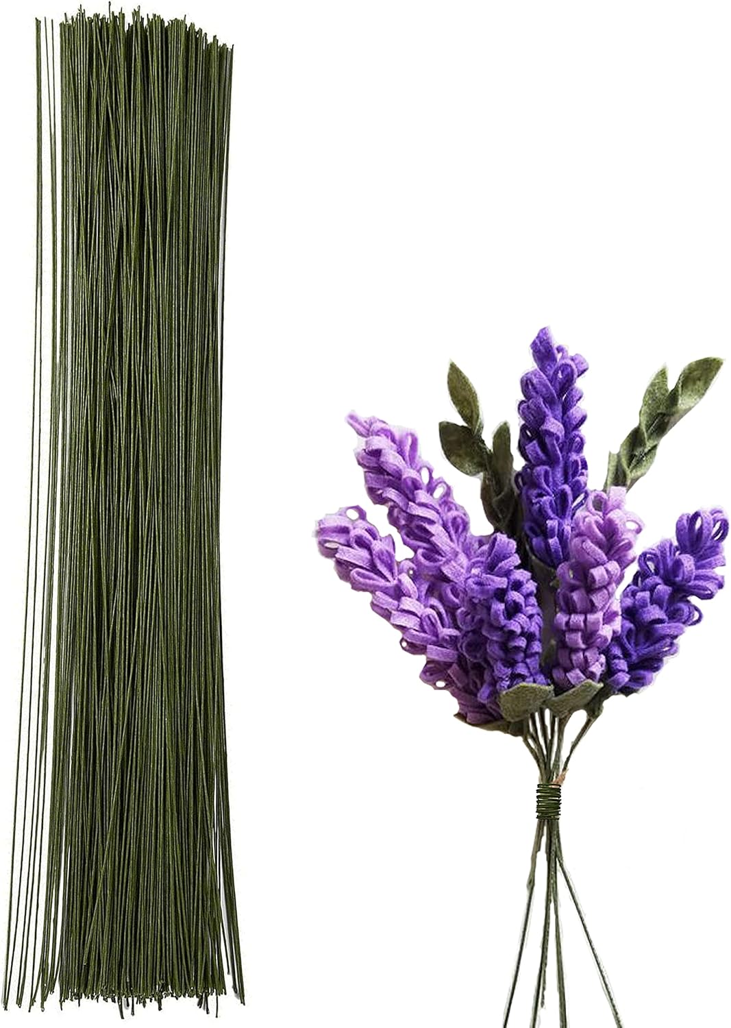 Floral Stem Wire 50pcs 22 Gauge Fake Flower Stems Green Floral Wire for Flower Arrangement Florist DIY Bouquet Dark Green, 50 Pcs