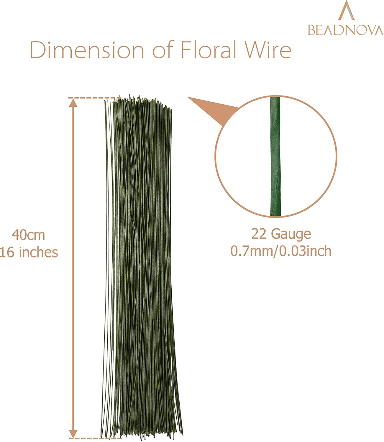 Floral Stem Wire 50pcs 22 Gauge Fake Flower Stems Green Floral Wire for Flower Arrangement Florist DIY Bouquet Dark Green, 50 Pcs