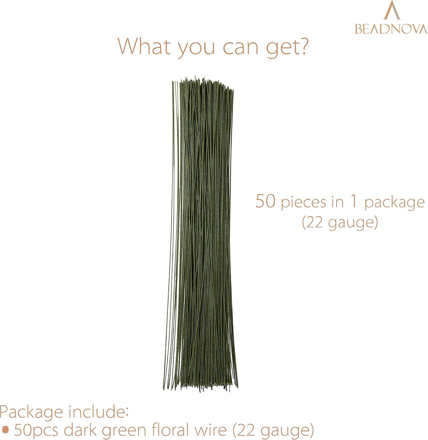 Floral Stem Wire 50pcs 22 Gauge Fake Flower Stems Green Floral Wire for Flower Arrangement Florist DIY Bouquet Dark Green, 50 Pcs
