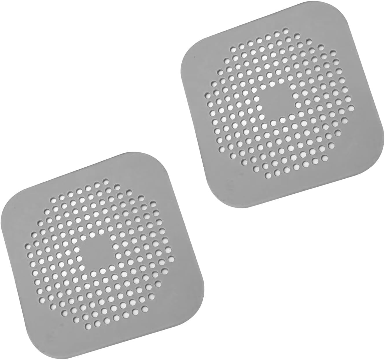 Square Drain Cover for Shower 5.7-inch TPR Drain Hair Catcher Flat Silicone Plug for Bathroom and Kitchen Filter Shower Drain Protection Flat Strainer Stopper with Suction Cups 2 Pack Grey
