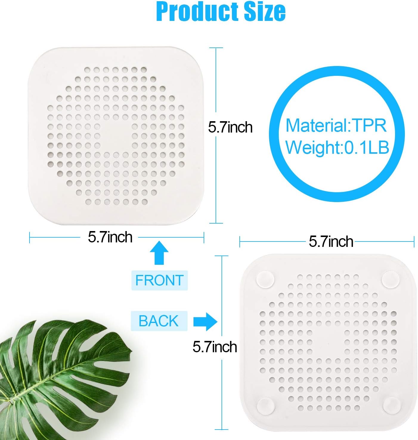 Square Drain Cover for Shower 5.7-inch TPR Drain Hair Catcher Flat Silicone Plug for Bathroom and Kitchen Filter Shower Drain Protection Flat Strainer Stopper with Suction Cups 2 Pack Grey
