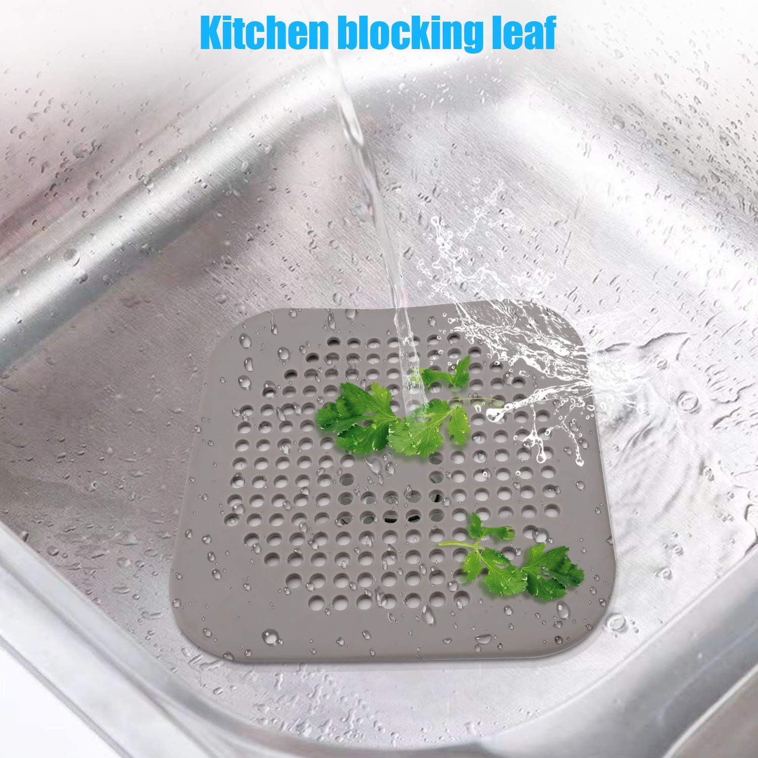 Square Drain Cover for Shower 5.7-inch TPR Drain Hair Catcher Flat Silicone Plug for Bathroom and Kitchen Filter Shower Drain Protection Flat Strainer Stopper with Suction Cups 2 Pack Grey