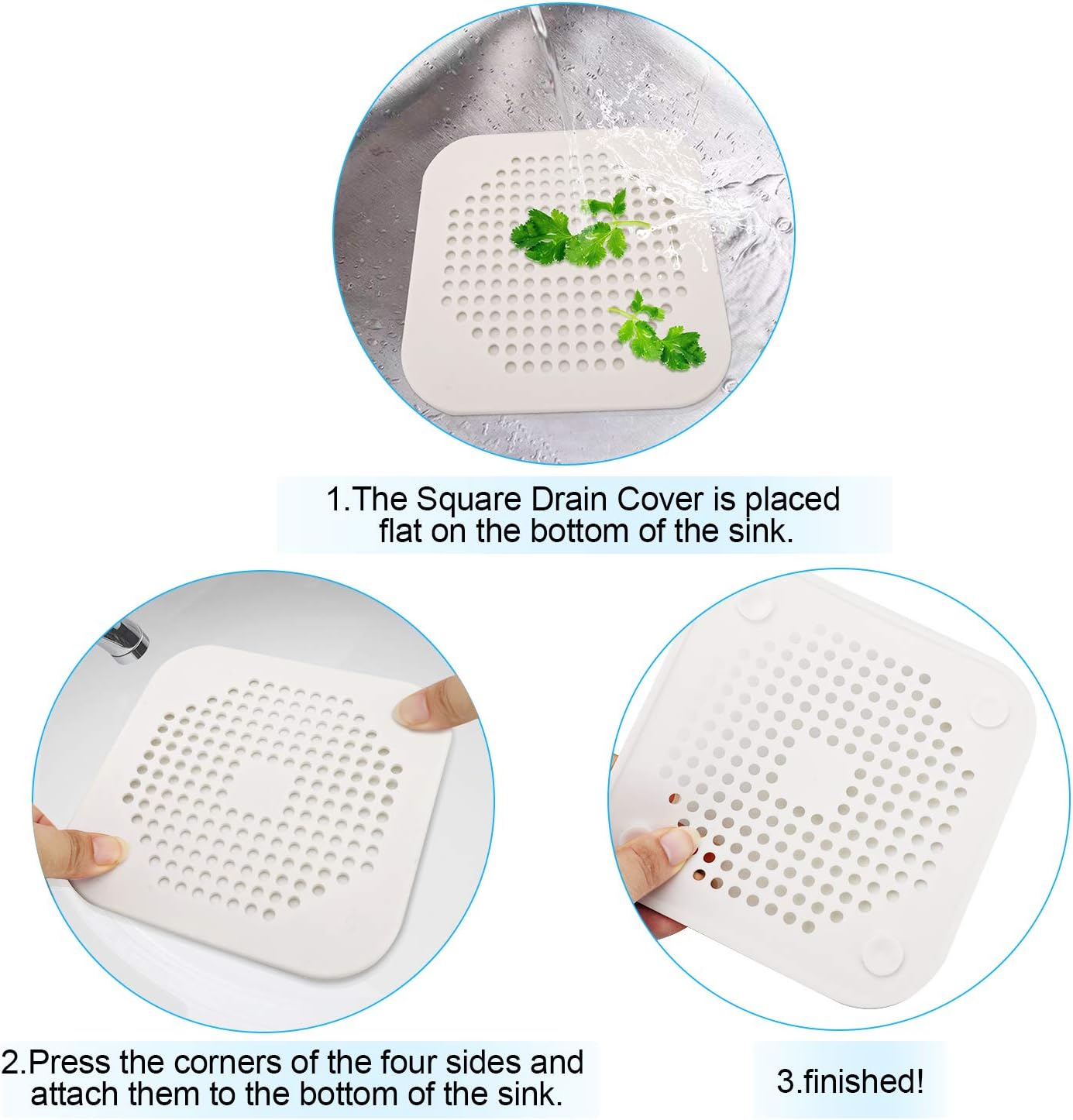 Square Drain Cover for Shower 5.7-inch TPR Drain Hair Catcher Flat Silicone Plug for Bathroom and Kitchen Filter Shower Drain Protection Flat Strainer Stopper with Suction Cups 2 Pack Grey