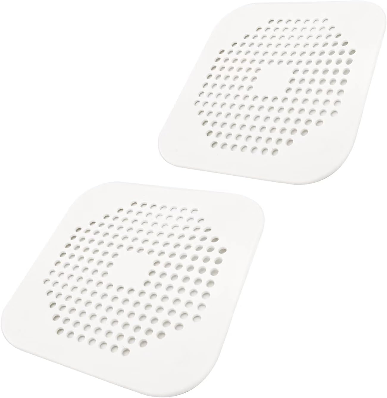 Square Drain Cover for Shower 5.7-inch TPR Drain Hair Catcher Flat Silicone Plug for Bathroom and Kitchen Filter Shower Drain Protection Flat Strainer Stopper with Suction Cups 2 Pack White
