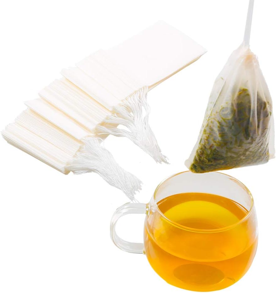 Tea Filter bags, safe and natural material, disposable tea infuser, empty tea bag with drawstring for loose leaf tea, set of 100 3.15 x 3.94 inch White