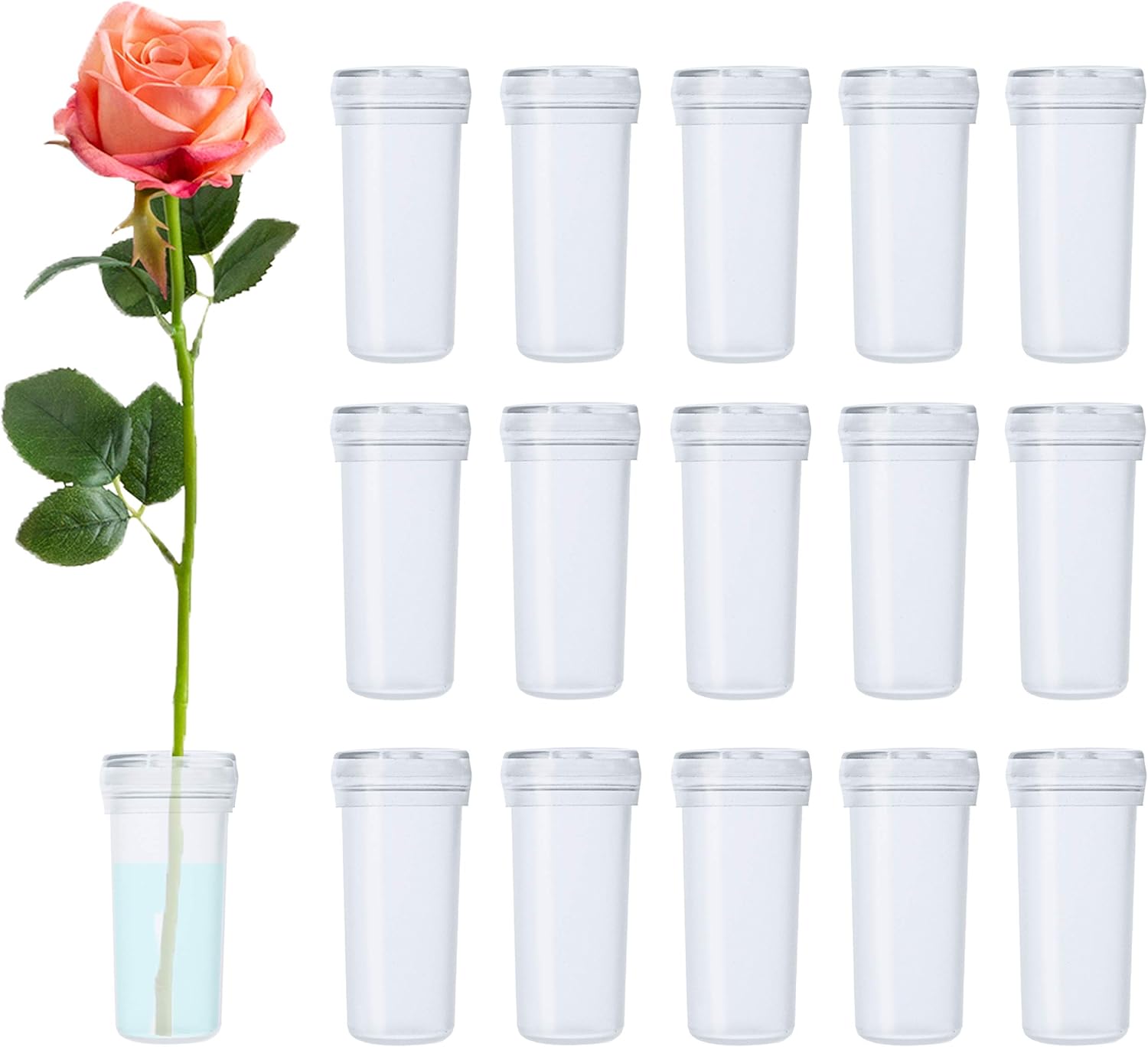 Floral Water Tubes 1.6 Inch Plastic Water Tubes for Floral Flower Vials with Caps for Flower Arrangement Decoration Clear, 20 Pcs