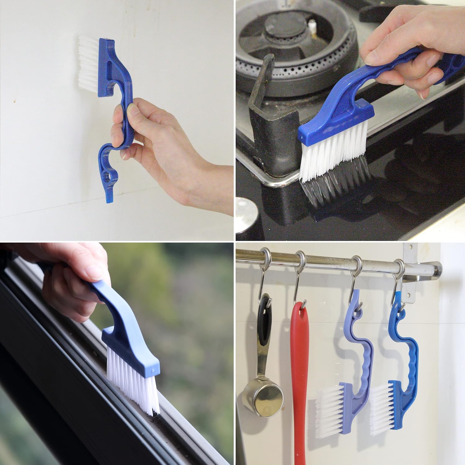 Slick- Window Track Cleaning Brush, 2 Pack, Blue Ergonomic Handle, Built-in Scraper, Multipurpose, Window Track Cleaning Tools