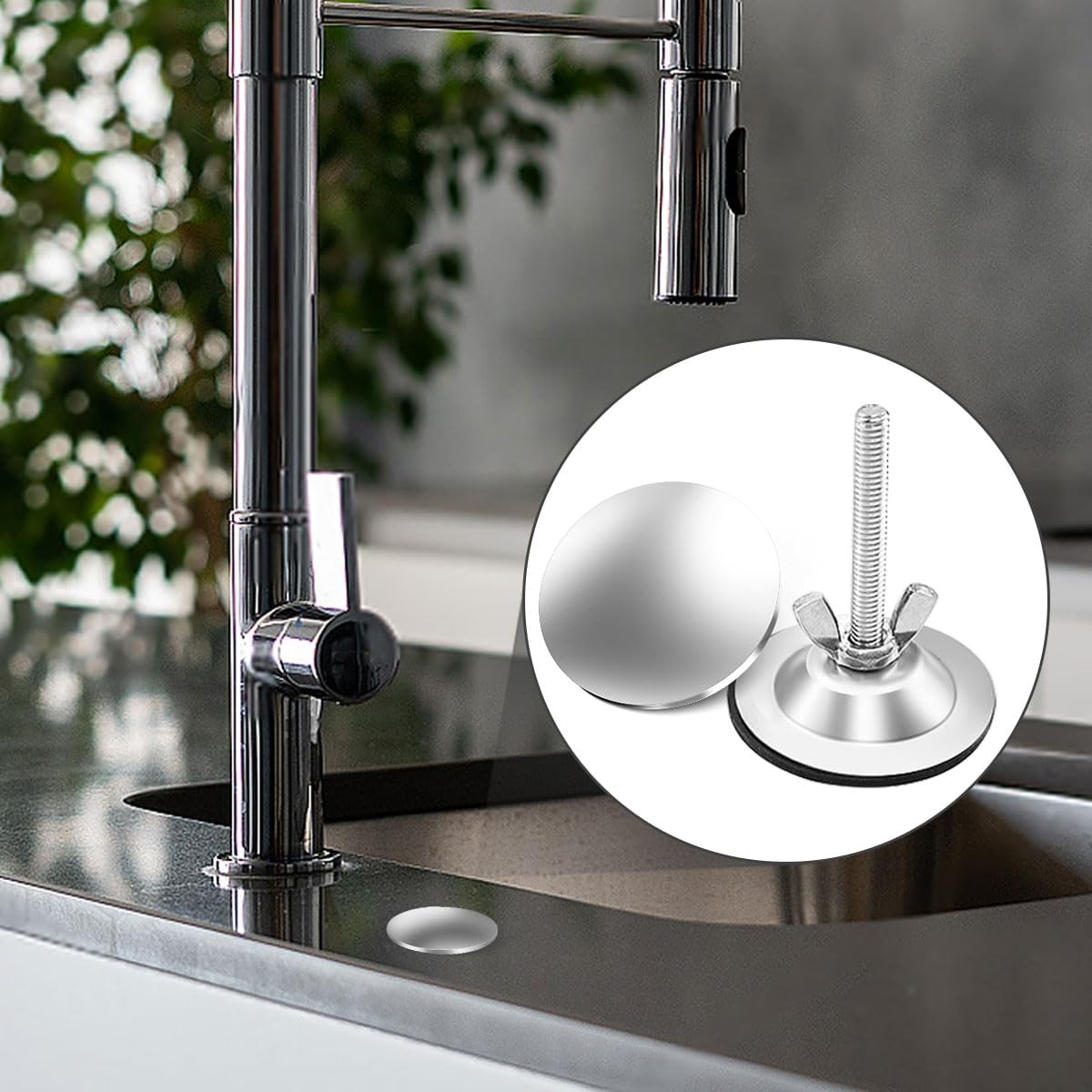 2 Inch Kitchen Sink Hole Covers, Faucet Hole Cover Stainless Steel Wash Basin Kitchen Sink Tap Hole Plate Stopper, Sealed Decoration Hole Cover Silver
