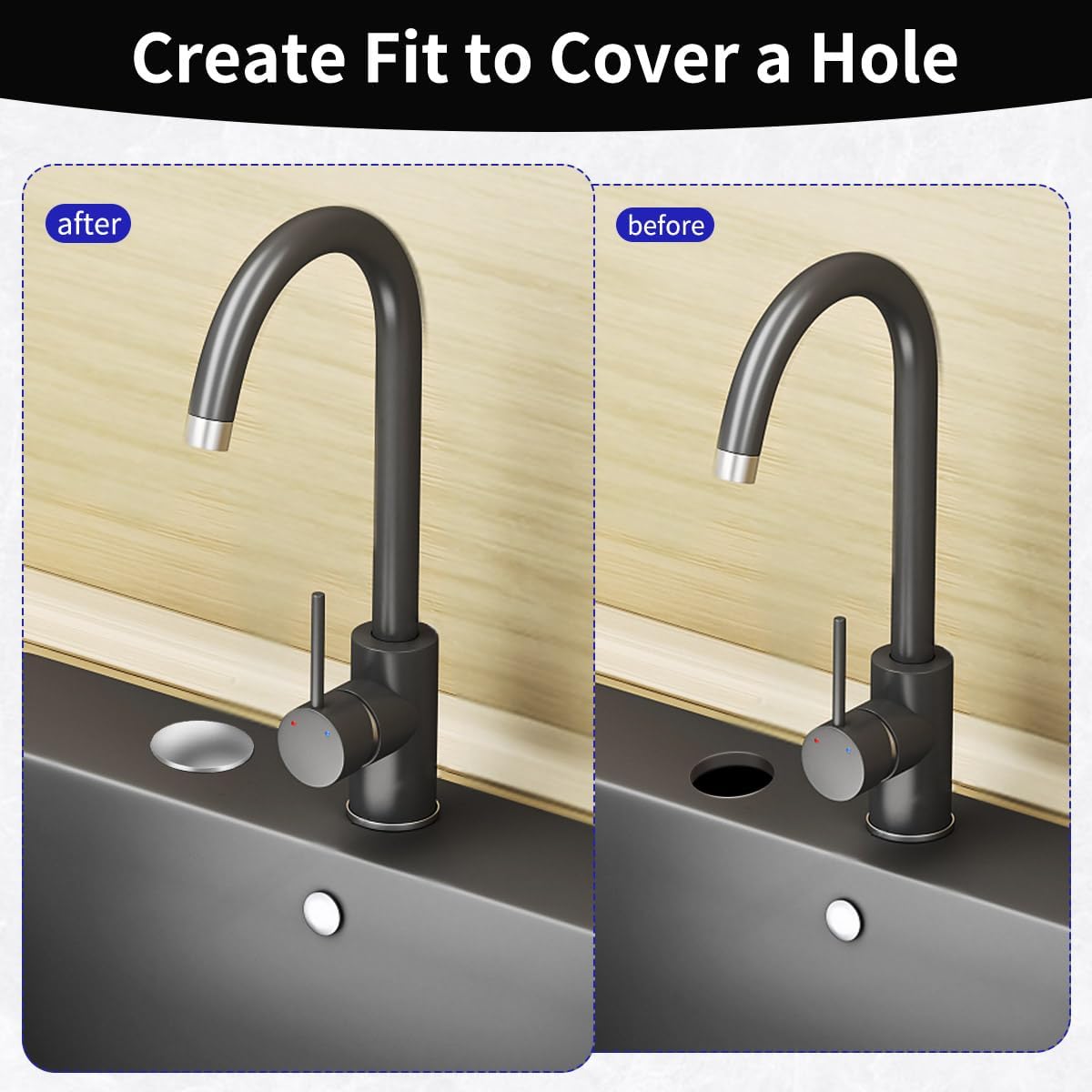 2 Inch Kitchen Sink Hole Covers, Faucet Hole Cover Stainless Steel Wash Basin Kitchen Sink Tap Hole Plate Stopper, Sealed Decoration Hole Cover Silver