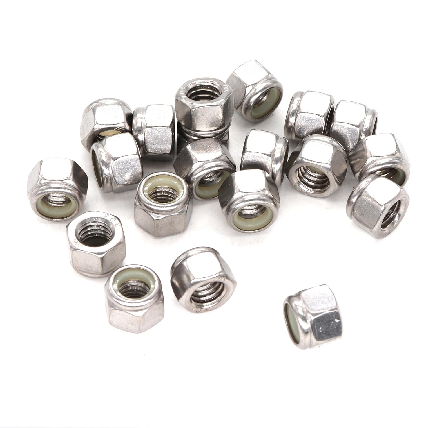 50pcs 1/4-20 Inch Nylon Inserted Self Locking Nuts - 304 Stainless Steel, 1/4" Nylock Nuts for Furniture, Tools, Handle