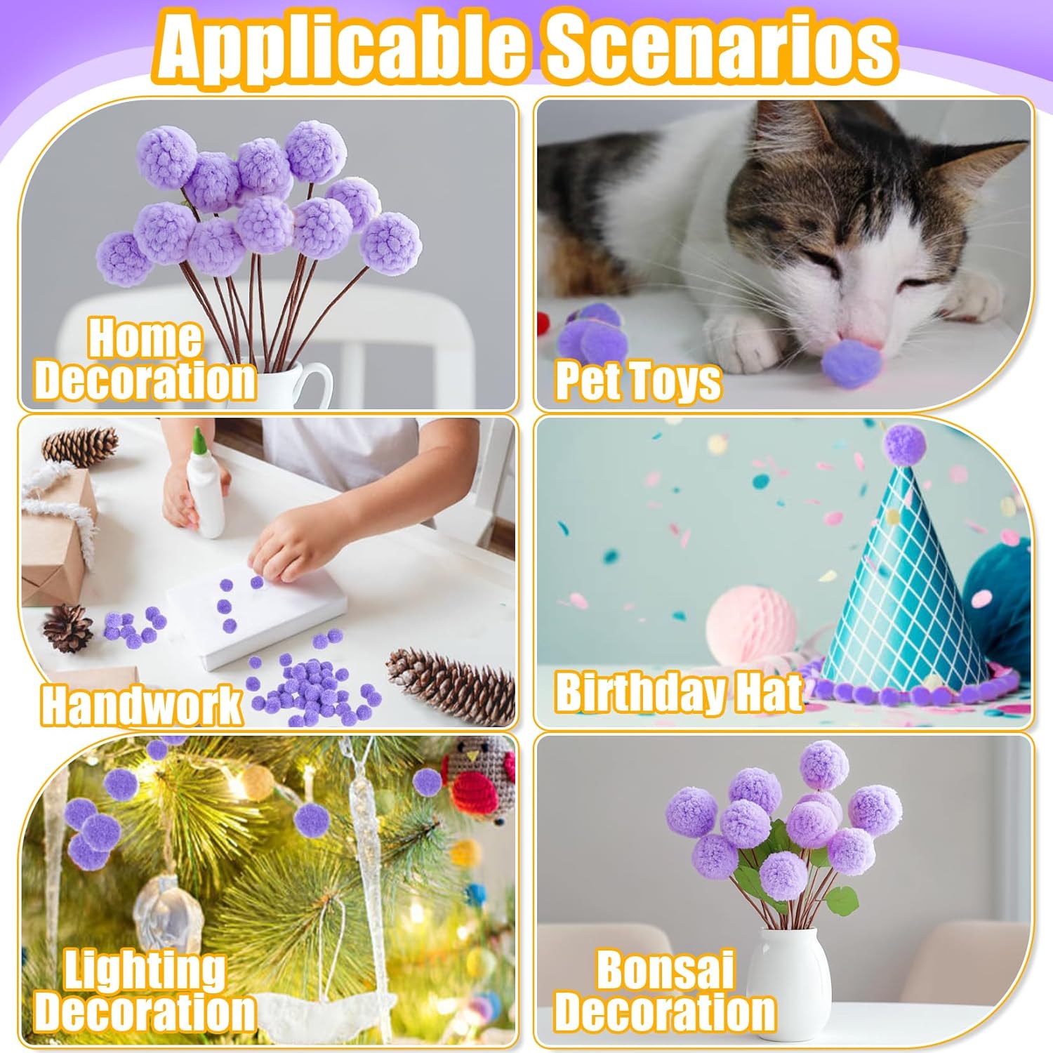 Pom Poms for Crafts - Mini Bulk Purple Pom Poms, 0.5 Inch Small Pom Balls 800 PCS, Soft Fluffy Fuzzy Craft Supplies for DIY Art, Scrapbooking, Party Decorations