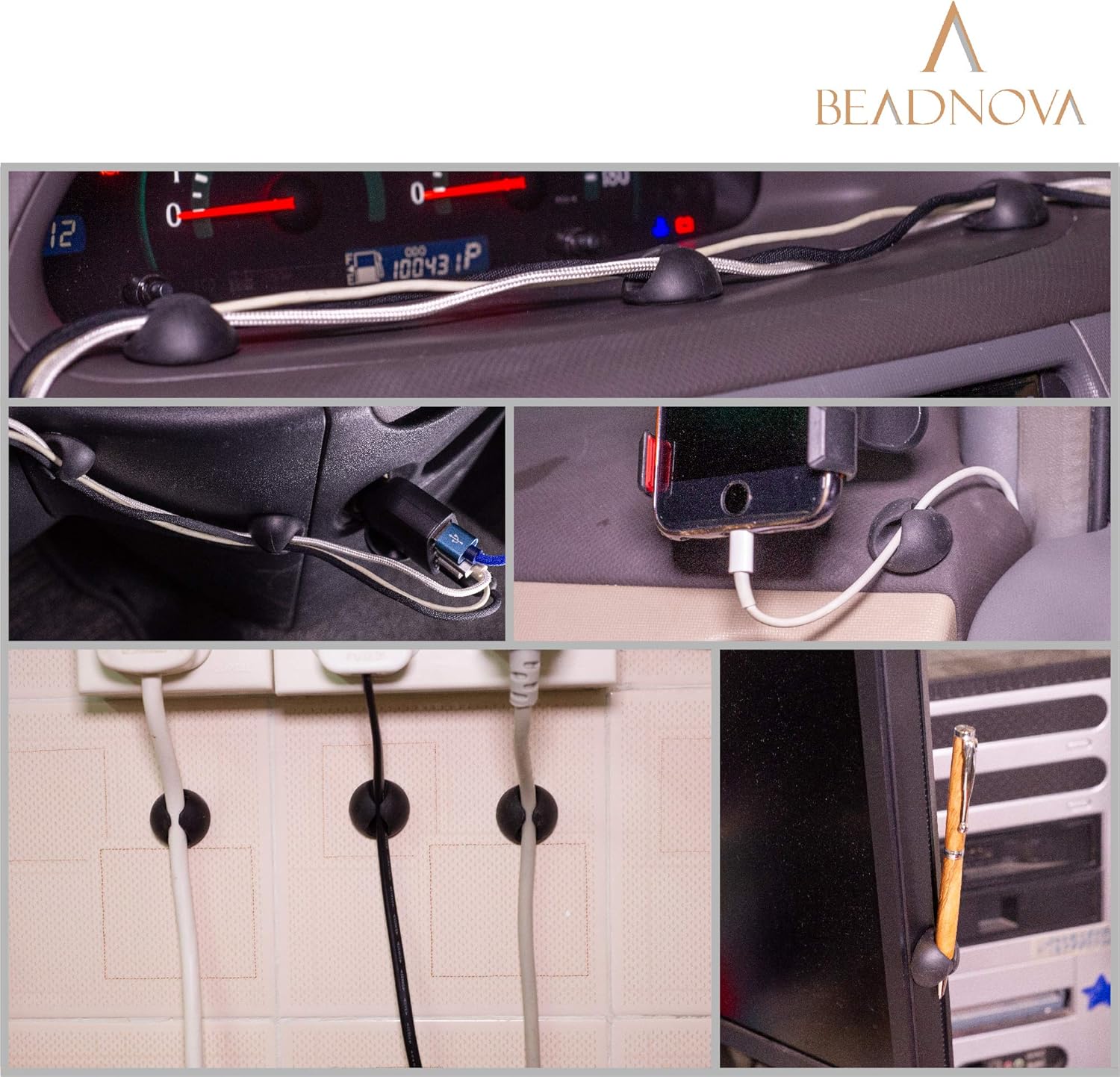 Cable Clips Cord Organizer Cable Management Wire Cord Holder 1 Slots Adhesive Wire Holder for Car Charging Accessory PC Office Home Black, 8 pcs