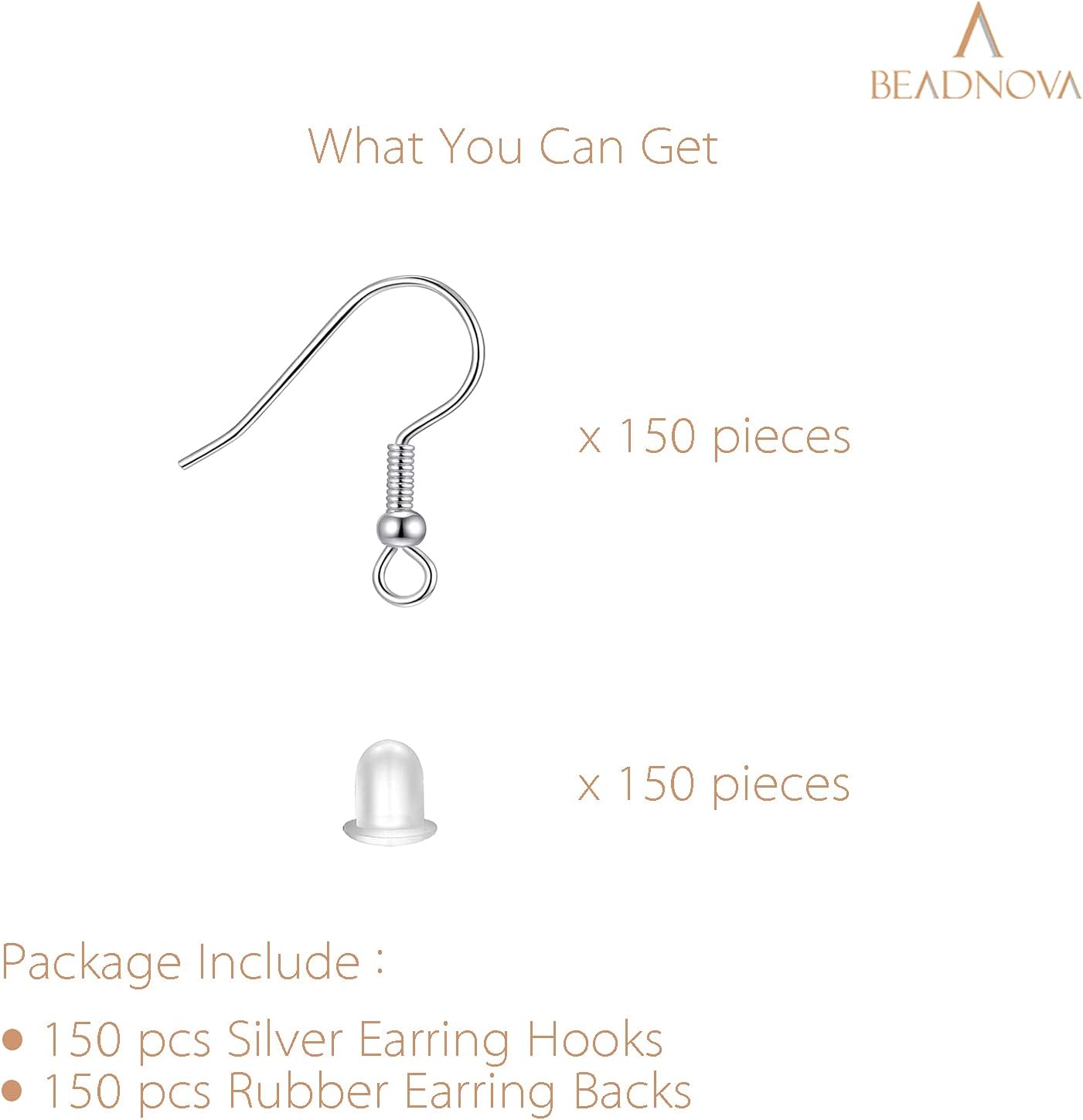 Fish Hook Earring Hooks 150pcs Earring Findings with Backs for Ear Wire Supplies Ear Post Making DIY 150pcs Silver Earrwires and 150 pcs Backs, Total 300pcs