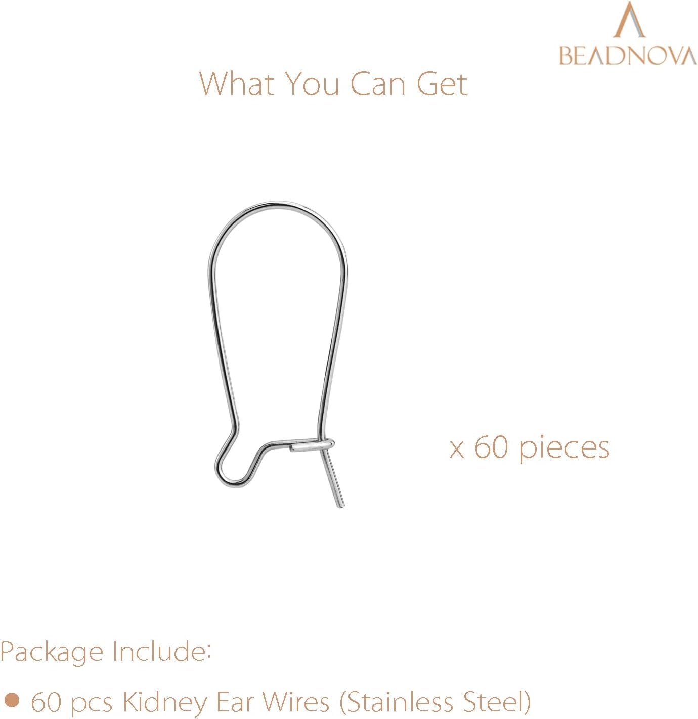 Ear Wire Hooks 60pcs Stainless Steel Kidney Earring Hook Wire Ear Findings for Earring Making Jewelry Making Earwire DIY 25mm, 60pcs