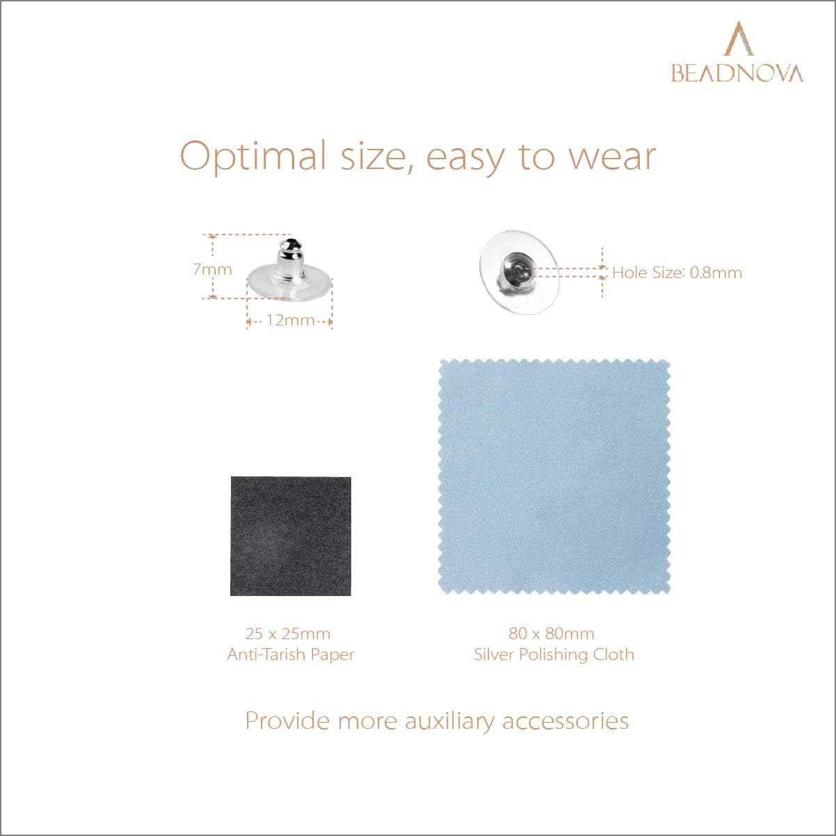 Earring Backs Replacements Earring Backing Silver Plated Pierced Hypoallergenic Ear Stud Backs Stoppers Safety Bullet Clutch Earstud Backings with Pad for Posts 120pcs