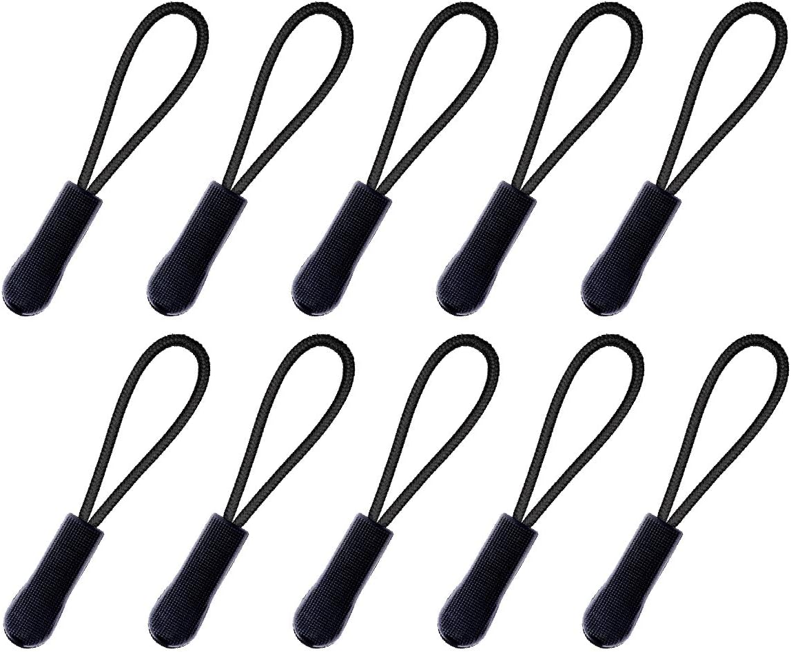 Durable Zipper Pull Zip Tab Zipper Tag Cord Pull Extension for Handbag Purse Backpack Jacket Bags Coat Boots Black, 10 PCS
