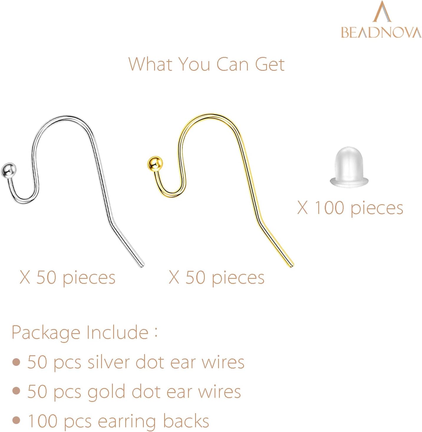 Earring Hooks 100pcs Mix Color Ball Dot Ear Wire with Rubber Backs Earwire for Jewelry Making Earring Supplies 50pcs Ear Wire Each Color and 100pcs Backs, Total 200pcs
