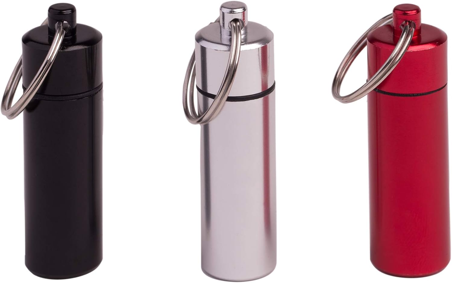 Pill Holder Keychain Medicine Container Small Portable Pill Case Aluminium Fob Carrier with Medicine 3pcs, 3 Colors Per Pack