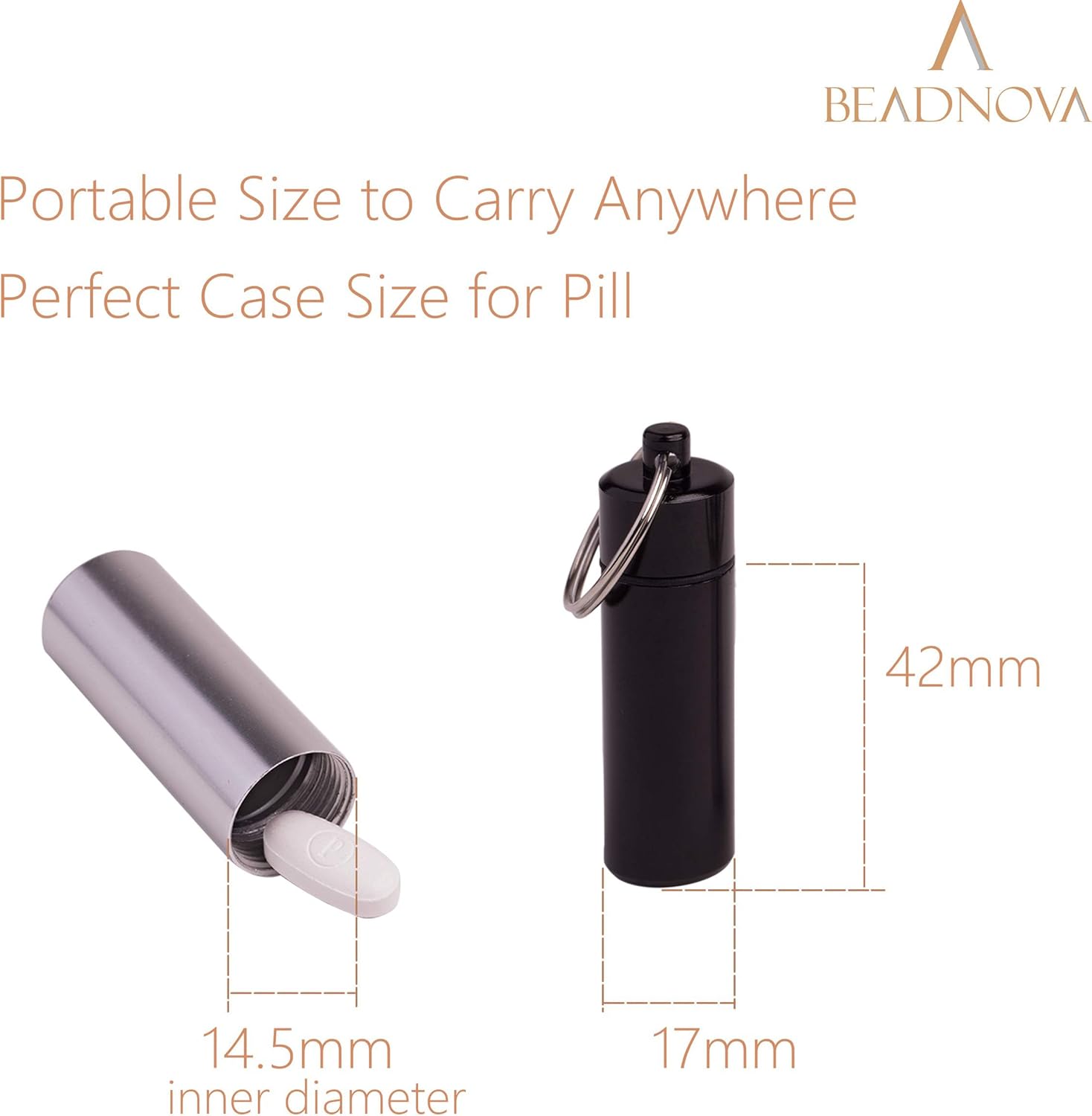 Pill Holder Keychain Medicine Container Small Portable Pill Case Aluminium Fob Carrier with Medicine 3pcs, 3 Colors Per Pack