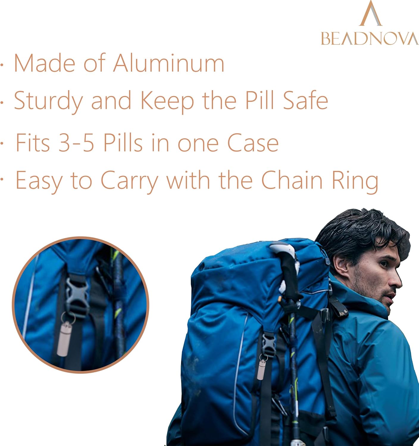Pill Holder Keychain Medicine Container Small Portable Pill Case Aluminium Fob Carrier with Medicine 3pcs, 3 Colors Per Pack
