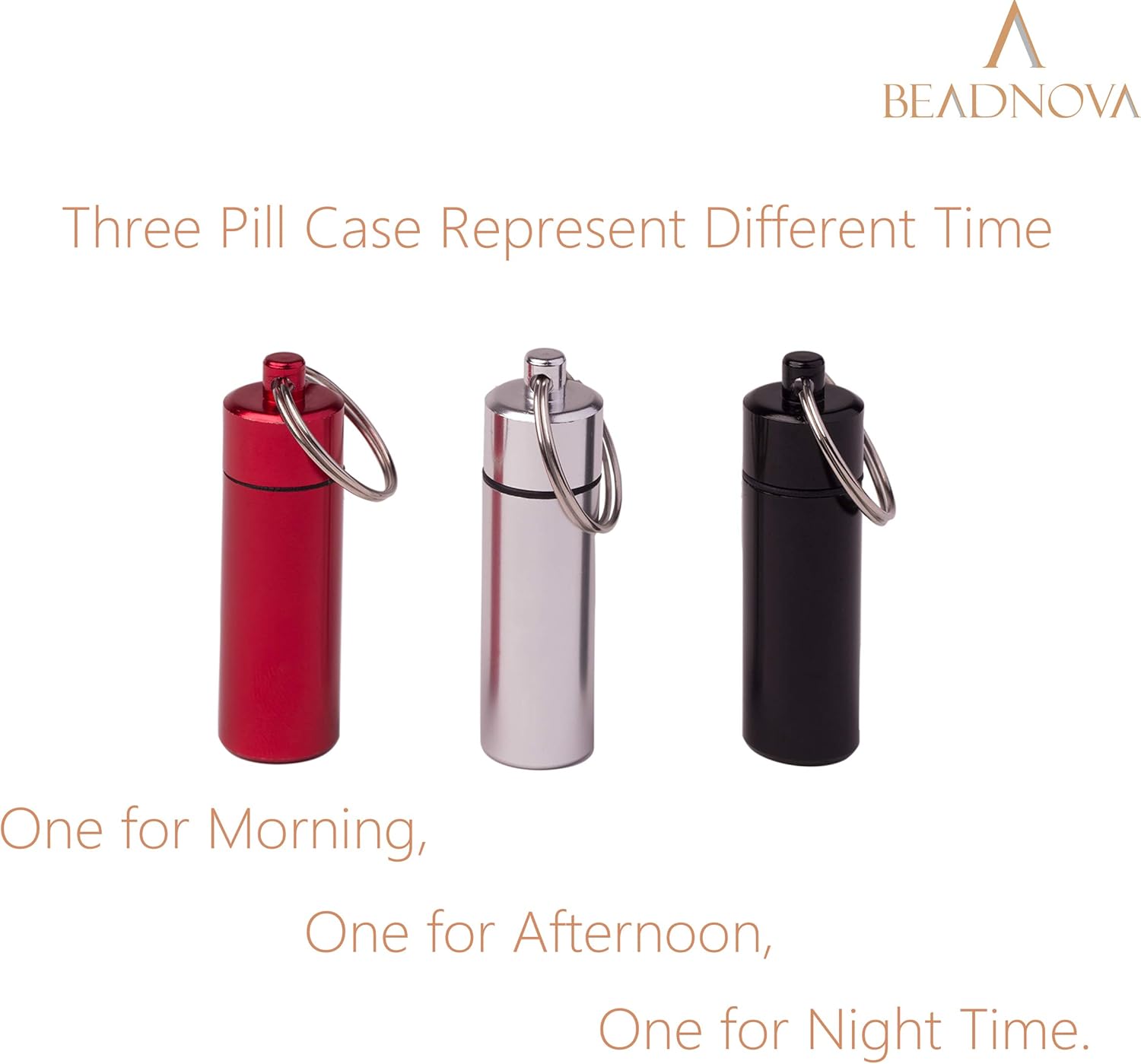Pill Holder Keychain Medicine Container Small Portable Pill Case Aluminium Fob Carrier with Medicine 3pcs, 3 Colors Per Pack