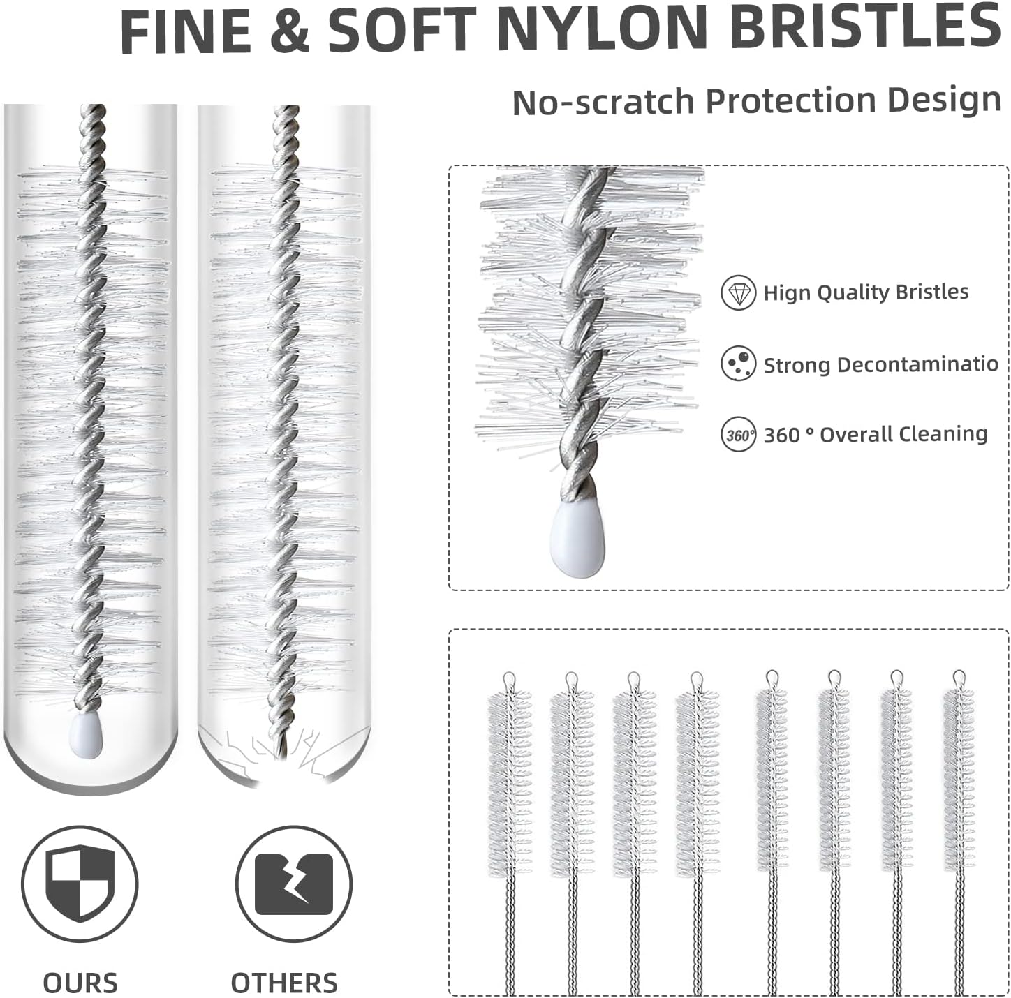 Straw Cleaner Brush Set, 8-Piece Long Cleaning Brush for Straws on Tumbler, Water Bottle, Sippy Cup, and Pipes, Tubes or Hummingbird Feeders