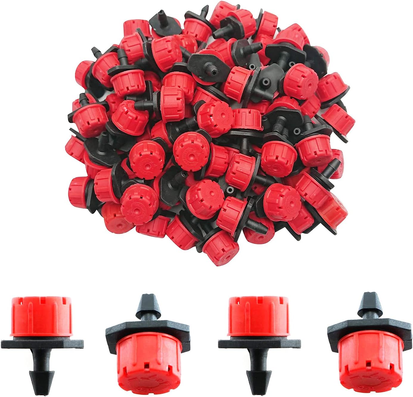 Drip Irrigation Emitters 50 Pcs Irrigation Drippers 360 Degree System Emitters Sprinklers Drippers for Drip 1/4 Inch Tube Gardening Red