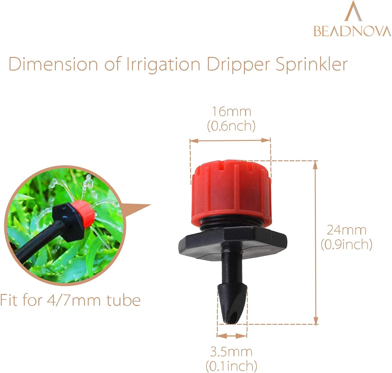 Drip Irrigation Emitters 50 Pcs Irrigation Drippers 360 Degree System Emitters Sprinklers Drippers for Drip 1/4 Inch Tube Gardening Red